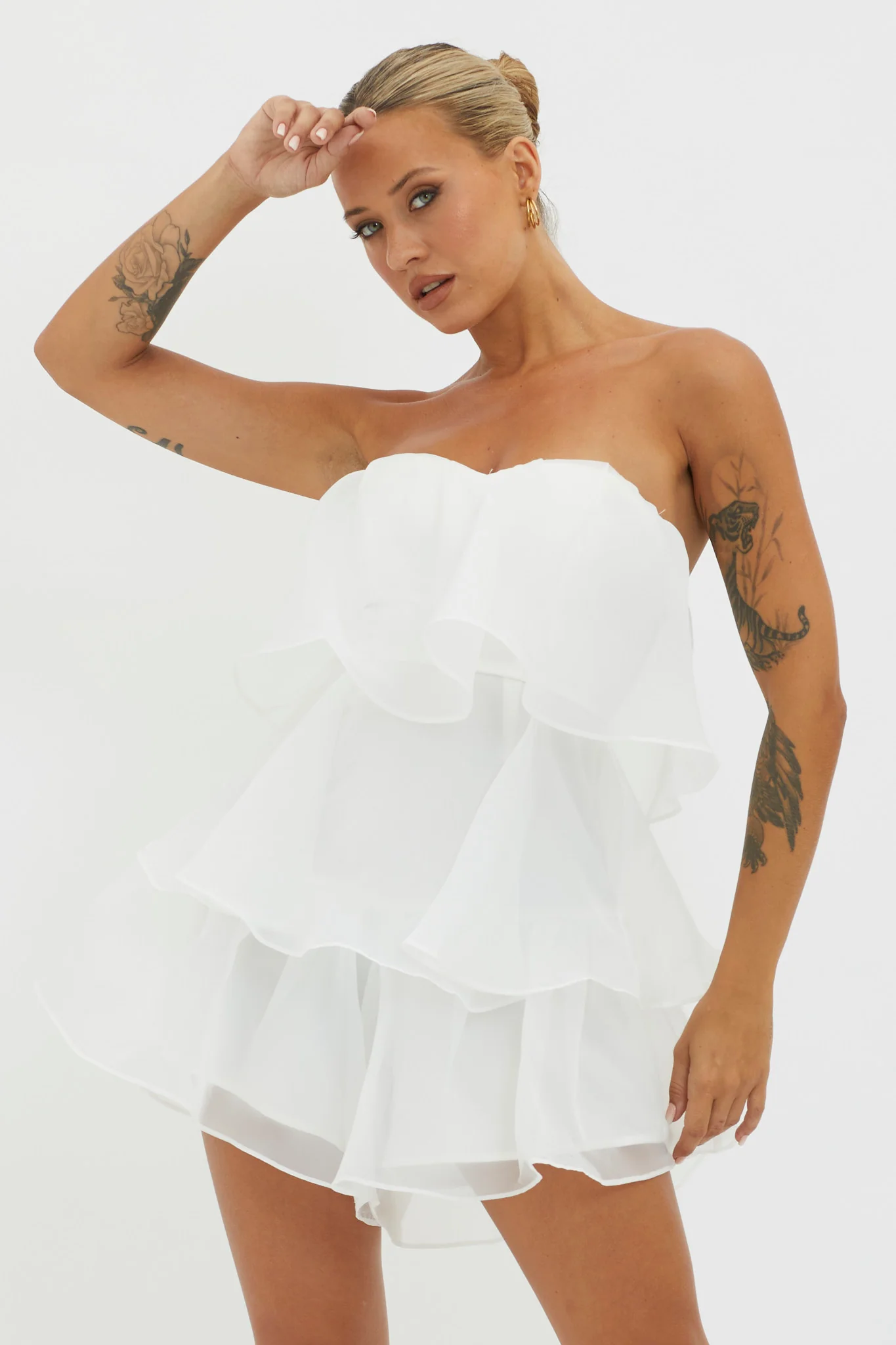 Behati Tiered Layer Romper White - Ruaus