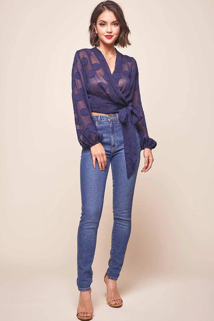 After Hours Sheer Wrap Blouse Navy - Ruaus