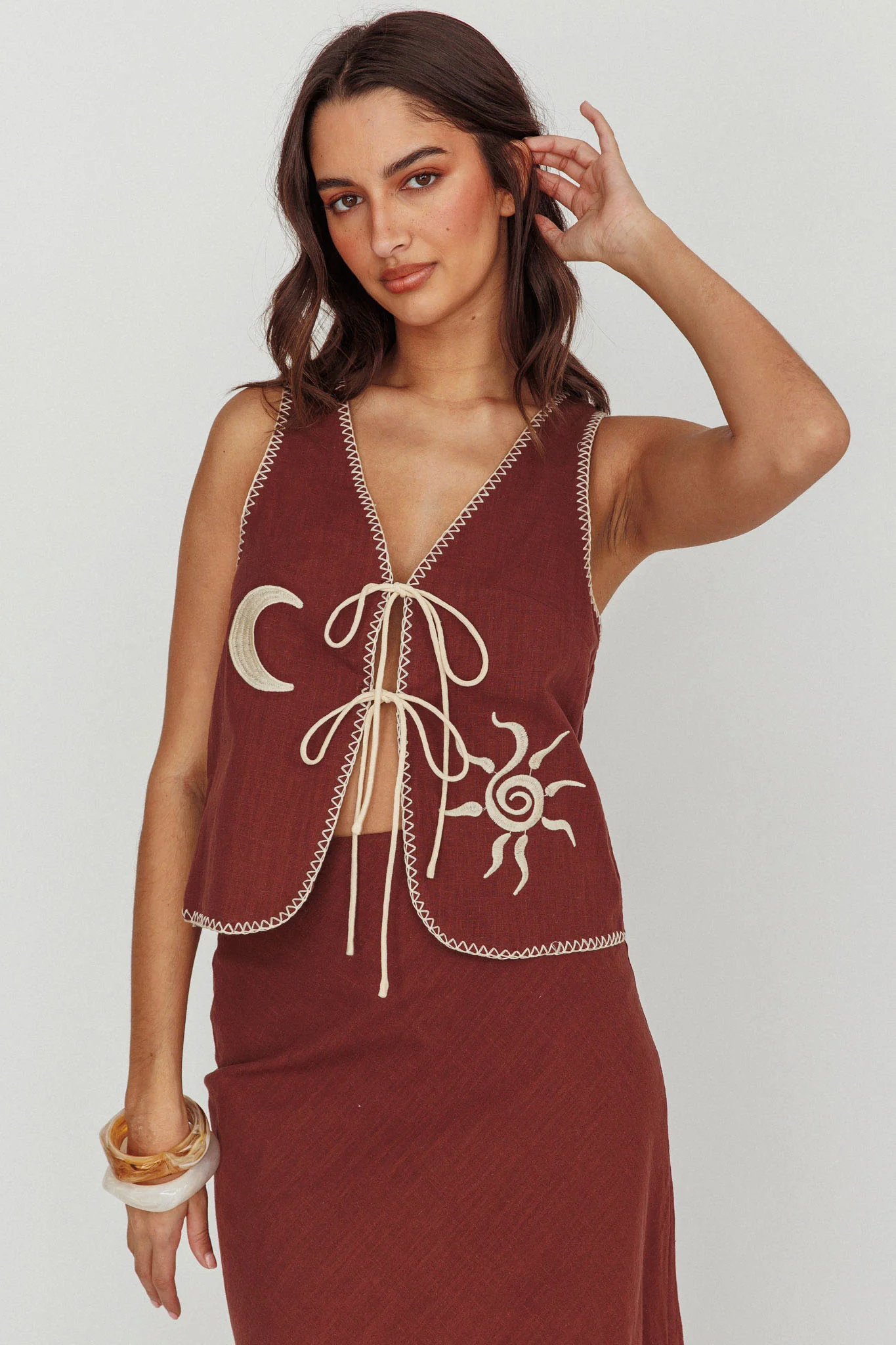 Dose Of Sunshine Blanket Stitch Vest Top Chocolate - Ruaus