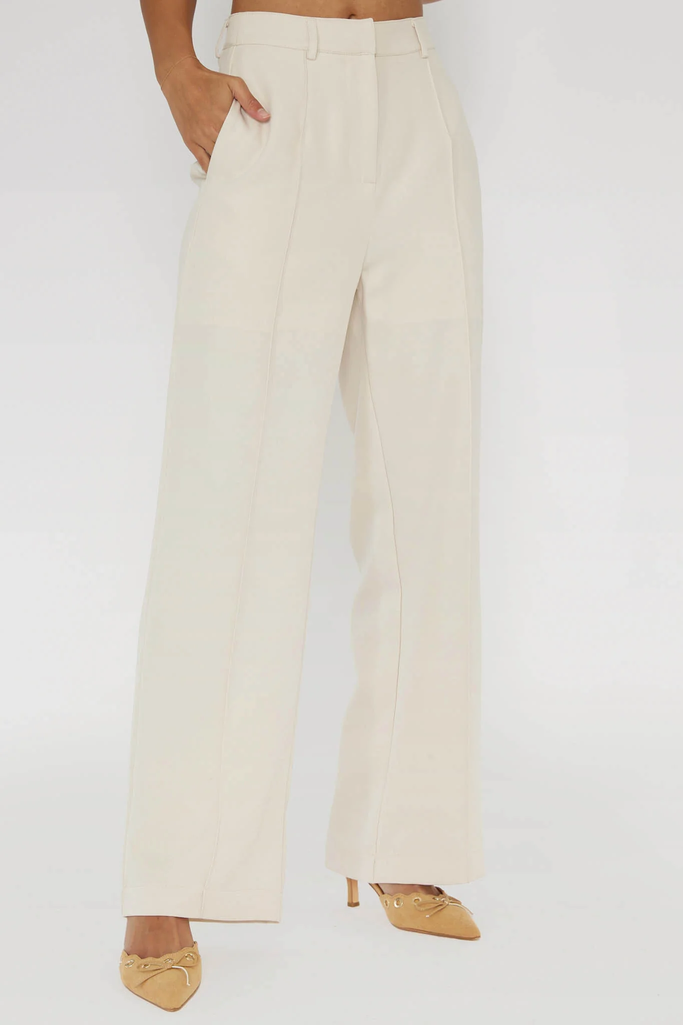 Mistie Pintuck Pants Bone - Ruaus