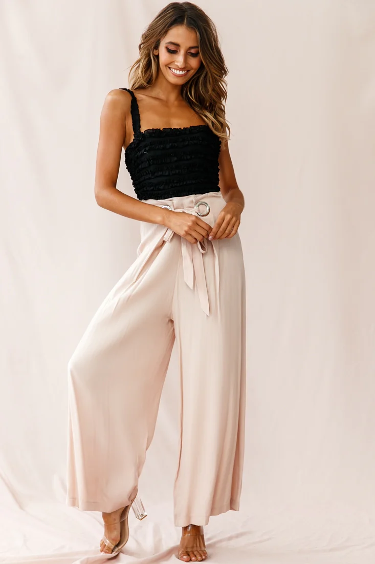 Saigon Wide Leg Eyelet Pants Mocha - Ruaus