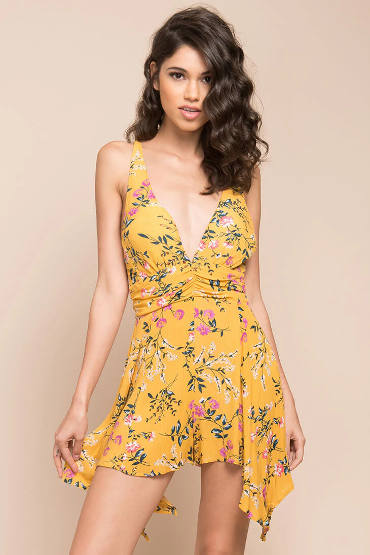 Brynna Floral Romper Yellow Mustard - Ruaus
