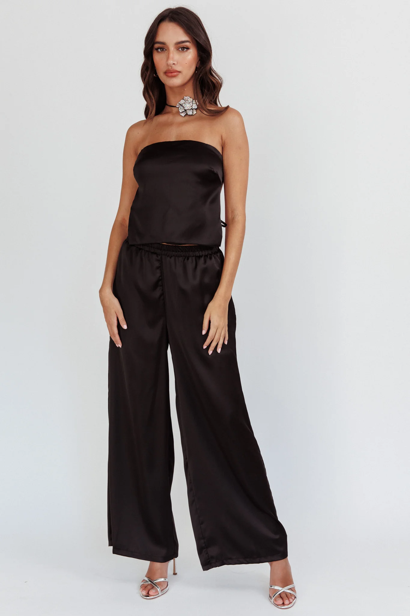 Panama Beach Wide Leg Satin Pants Black - Ruaus