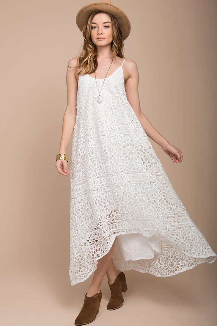 Aroura Crochet Maxi Dress White - Ruaus