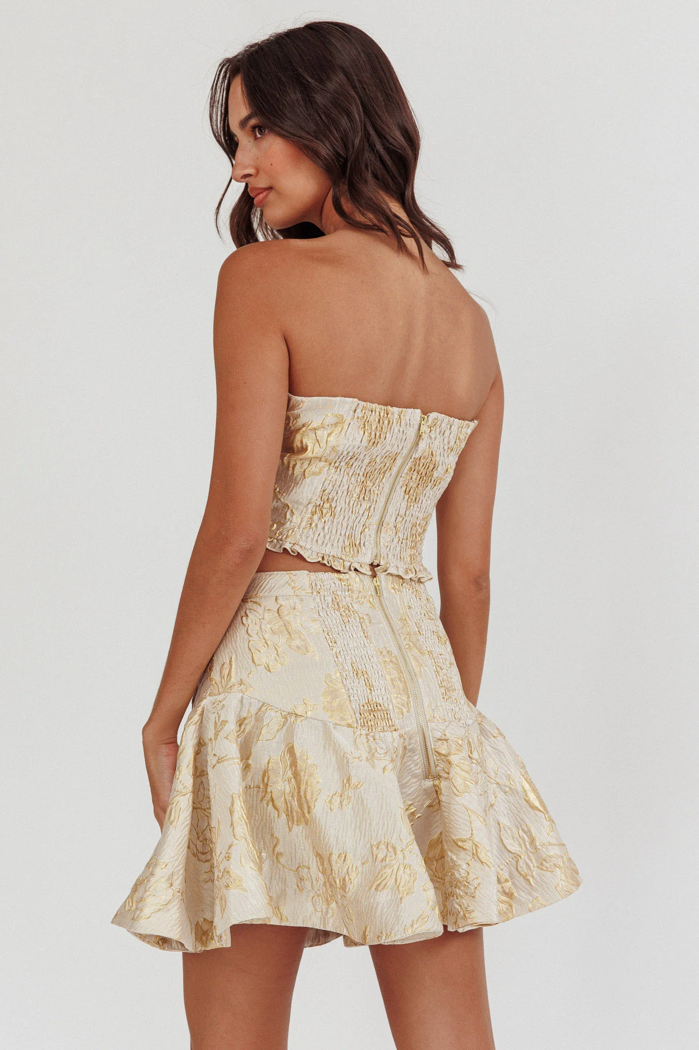 Kamilla Jacquard Corset Top Floral Gold - Ruaus