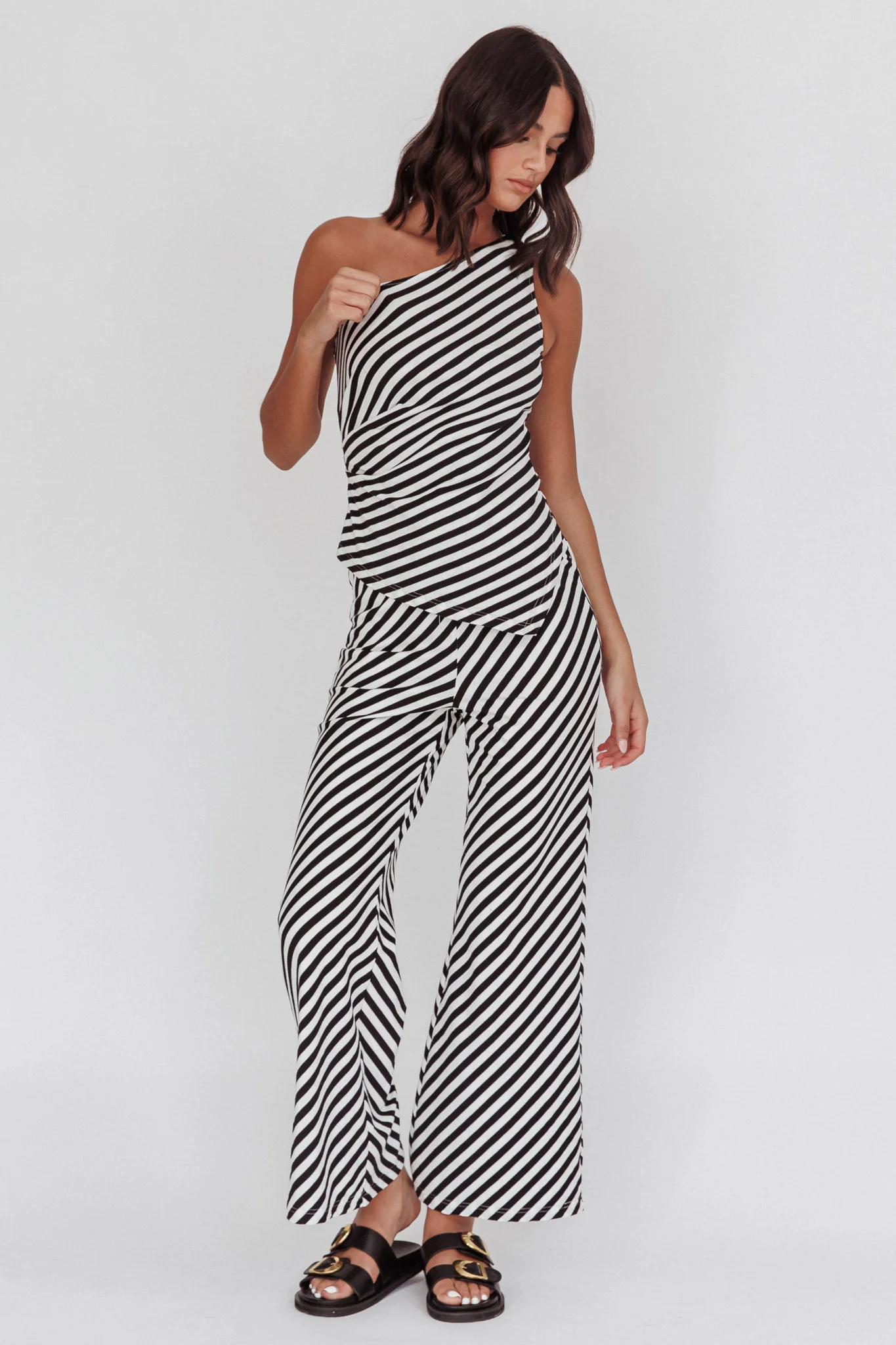 Golden Beach Wide Leg Pants Stripe Black - Ruaus