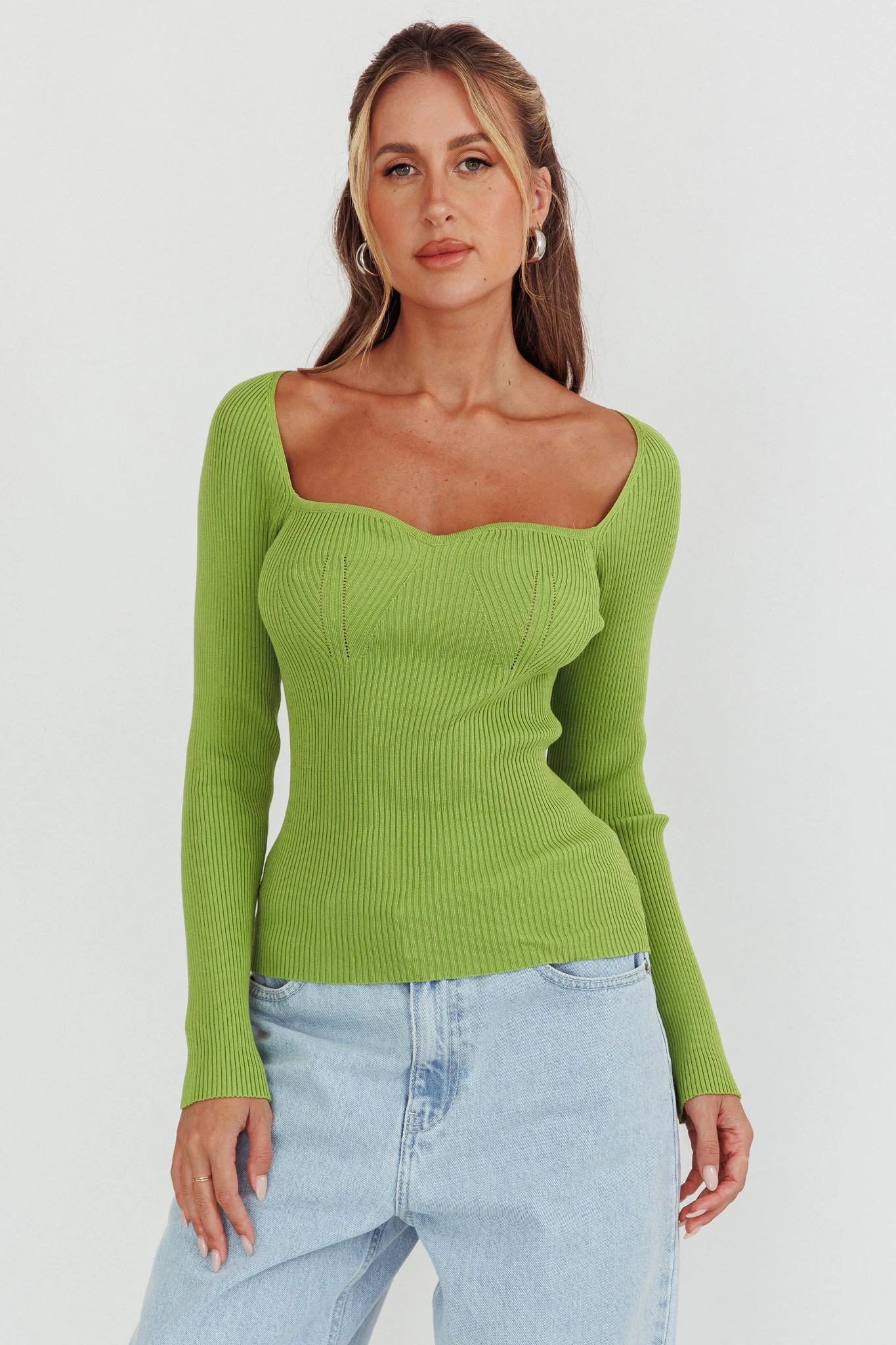 Switch Focus Long Sleeve Knit Top Matcha - Ruaus