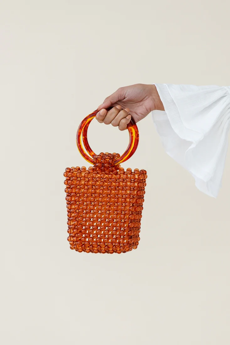 Karma Beaded Acrylic Handle Bag Tan - Ruaus