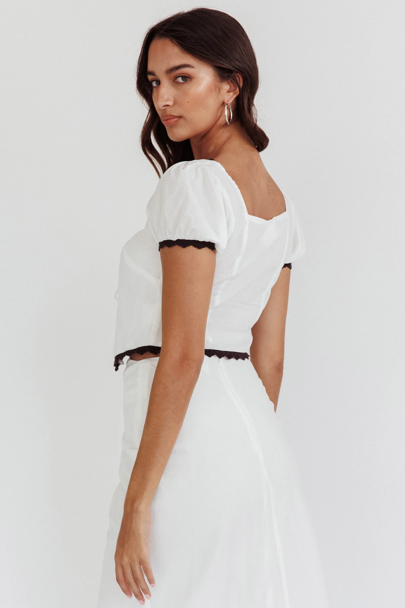 Wistful Tied Puff Sleeve Top White - Ruaus
