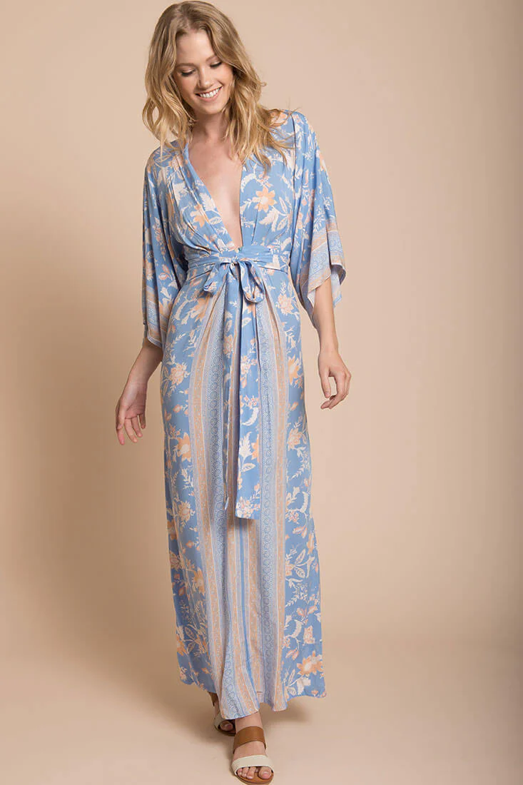 Kira Kimono Maxi Dress Blue - Ruaus