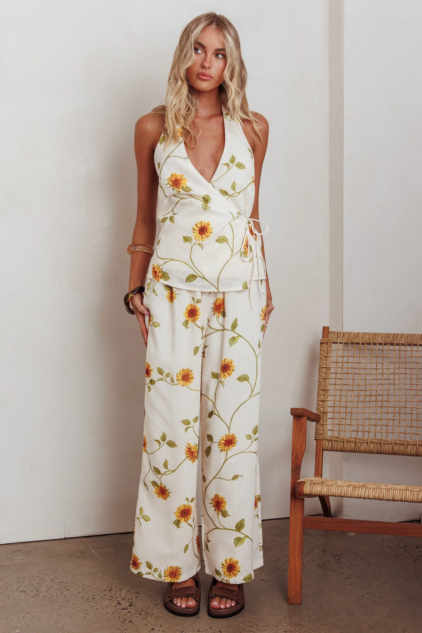 Sway Waist-Tie Halter Top Sunflower - Ruaus