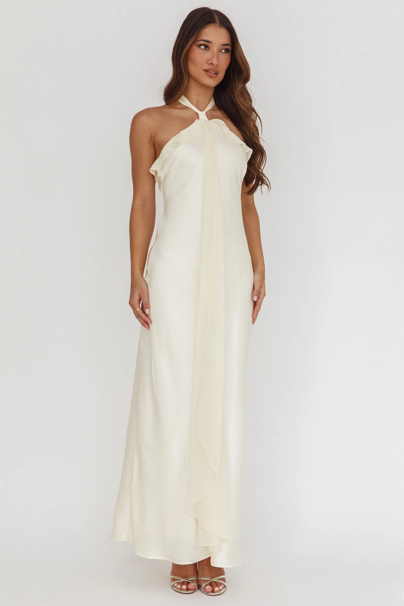 Starlet Halterneck Sash Maxi Dress Butter - Ruaus