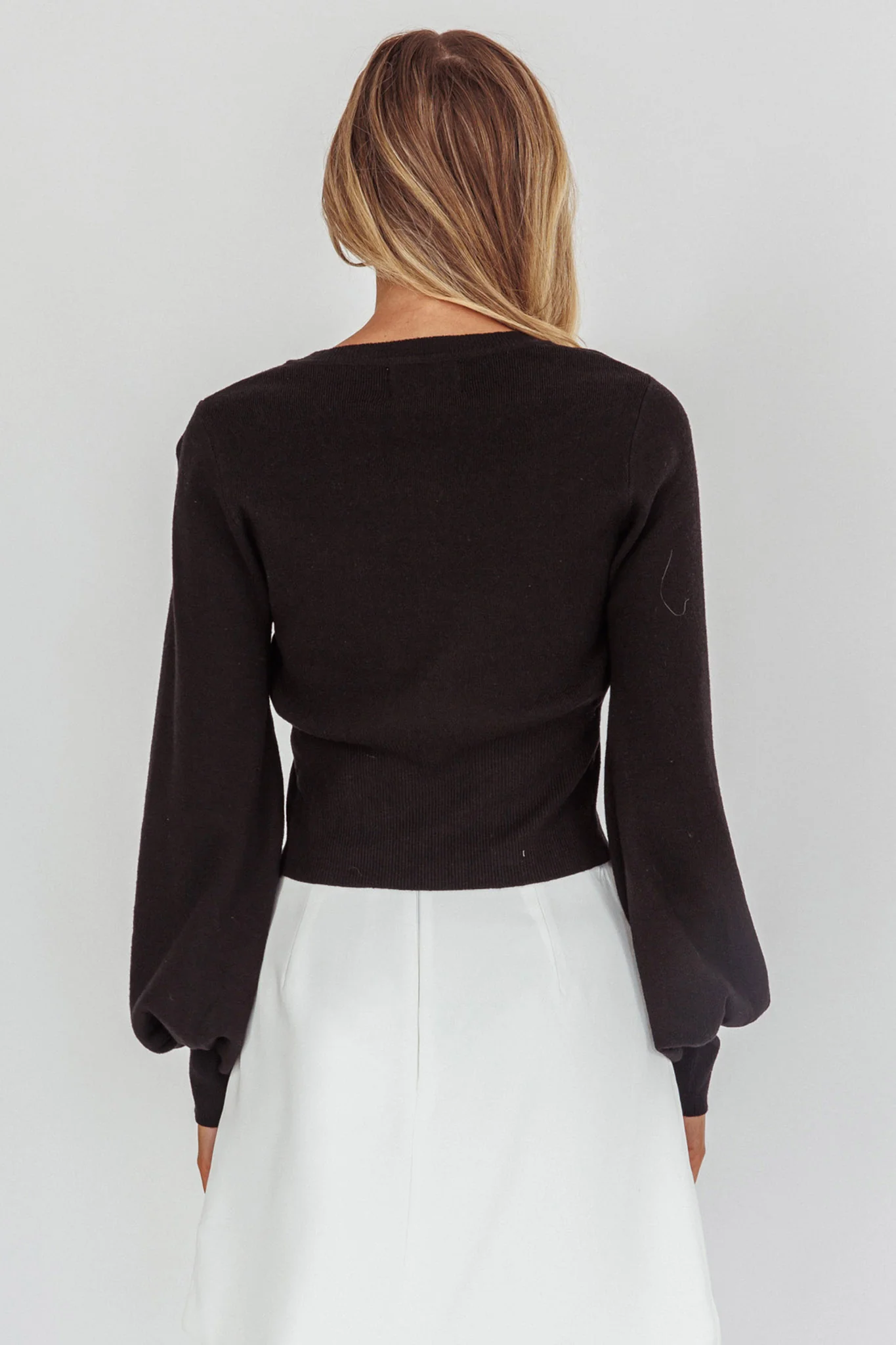 Moonstar Lantern Sleeve Scalloped Cardigan Black - Ruaus