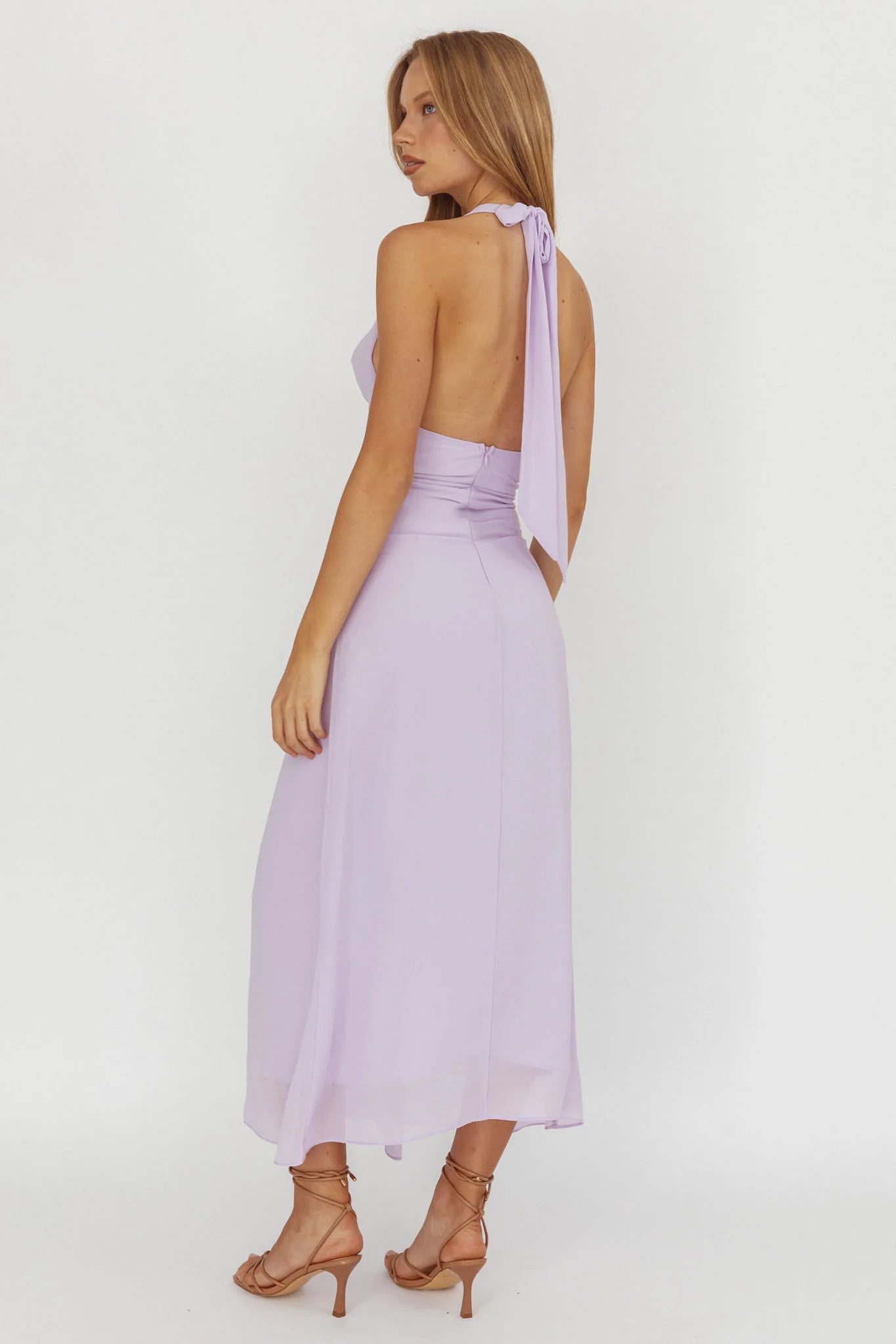 Maretha Cowl Halterneck Maxi Dress Lilac - Ruaus