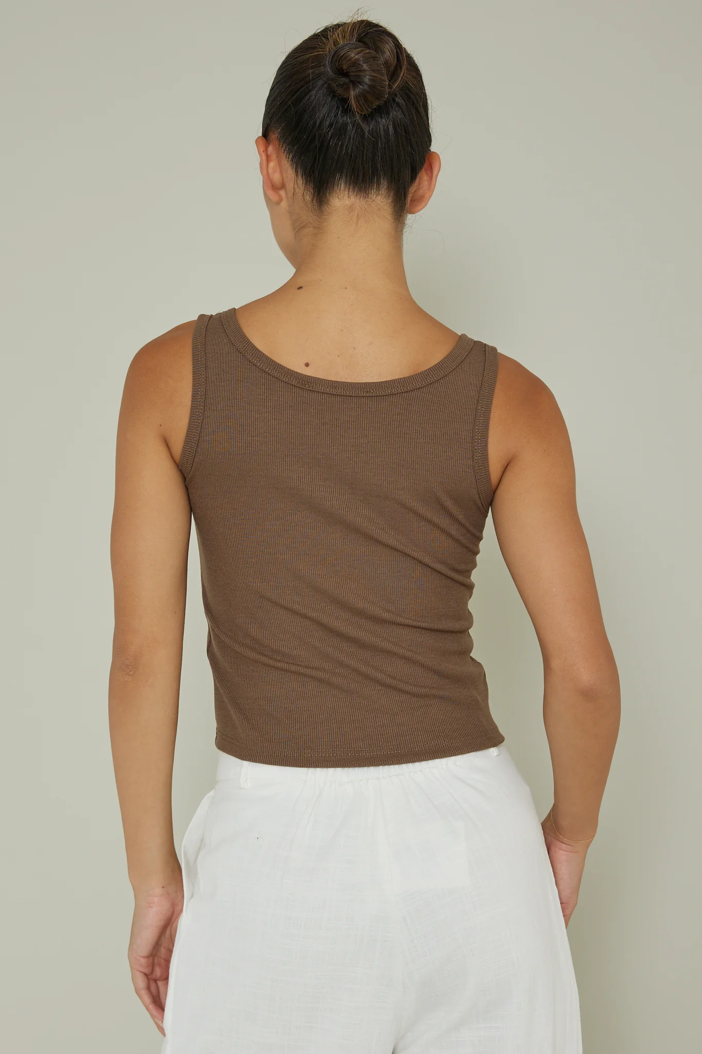Recess Thick Strap Ribbed Top Brown - Ruaus