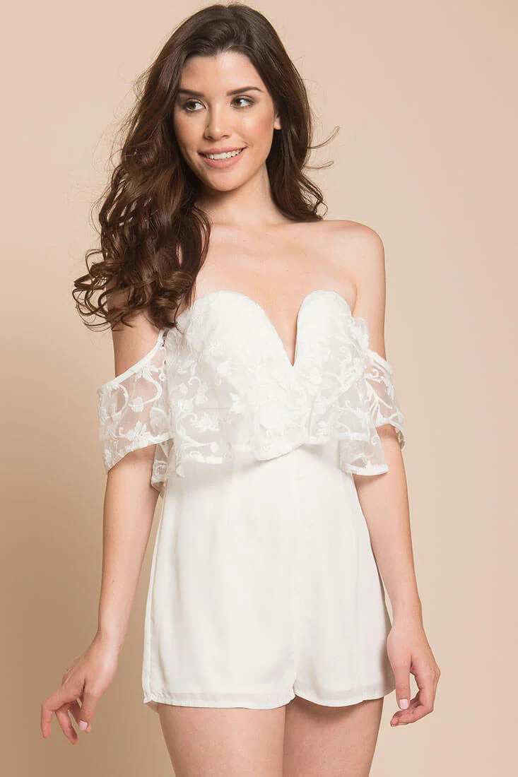 Adeline Lace Open Back Club Party Romper White - Ruaus
