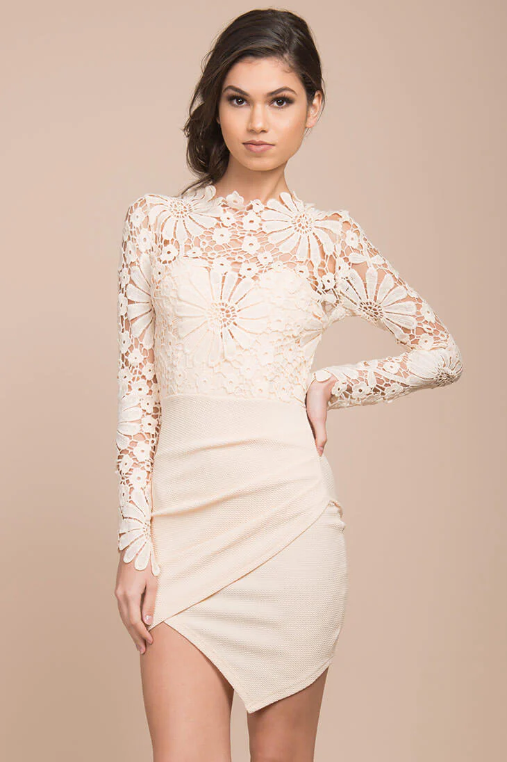 Zara Crochet Dress Beige - Ruaus