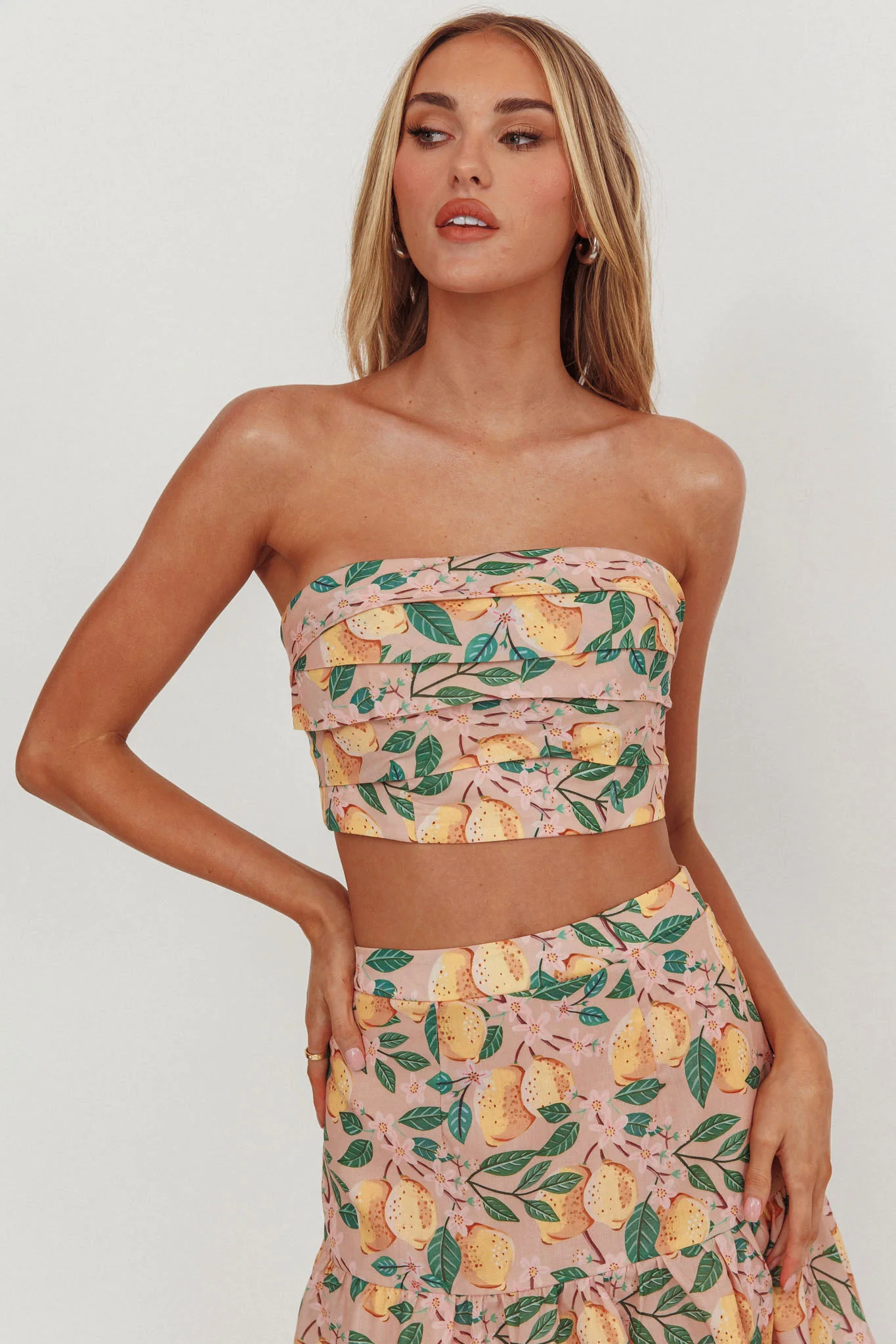 Ezmeralda Strapless Peat Crop Top Lemon - Ruaus