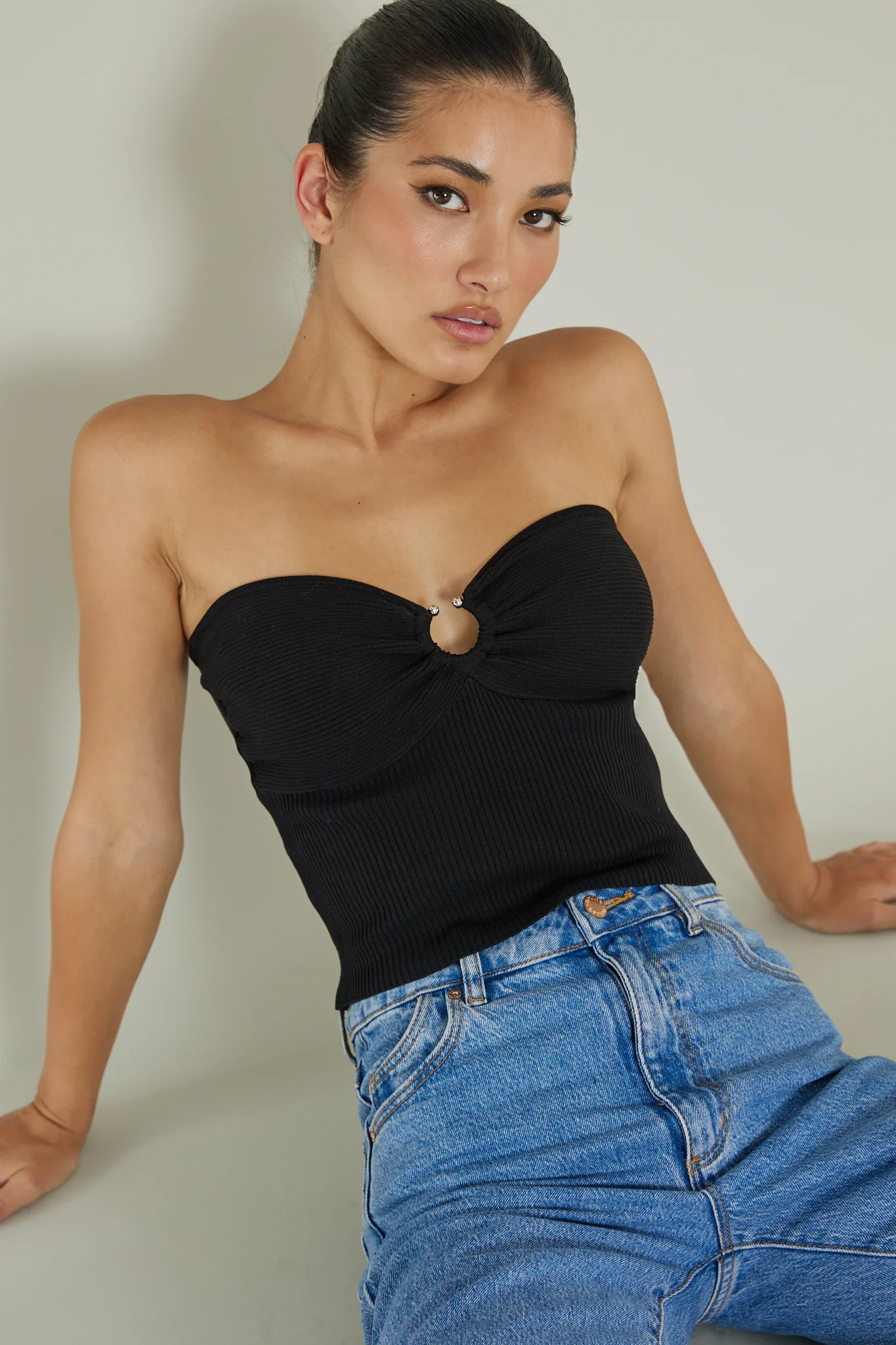 Real Talk Sweetheart Neckline Top Black - Ruaus