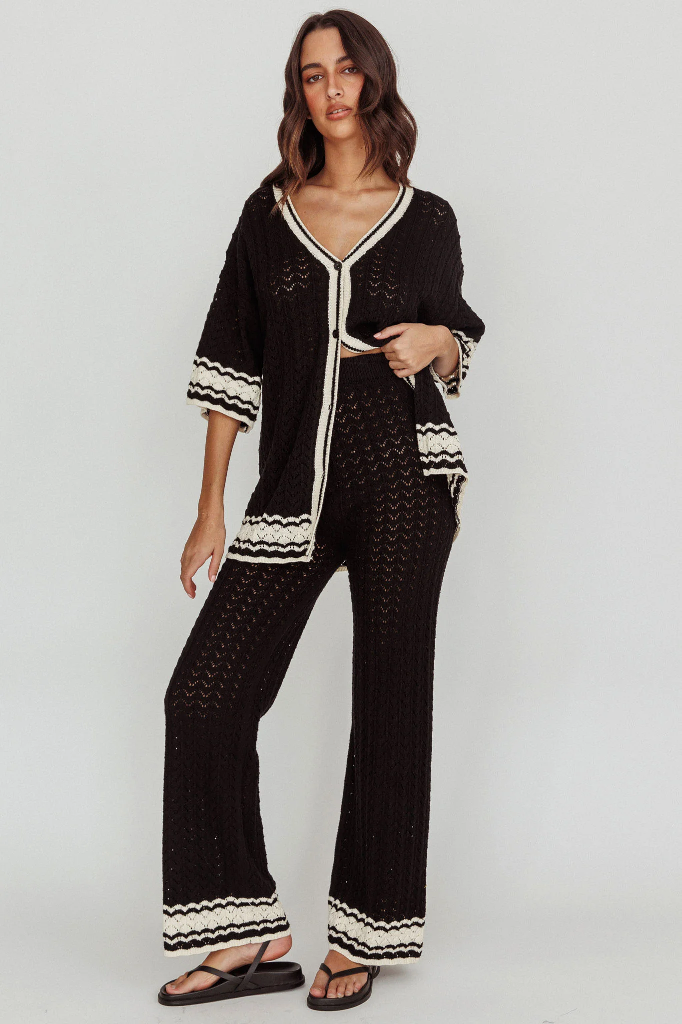 Rhodes Cotton Straight Leg Knit Pants Black - Ruaus