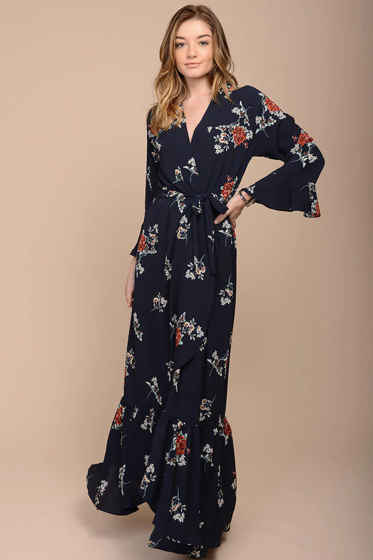 Alice Floral Maxi Dress Navy - Ruaus