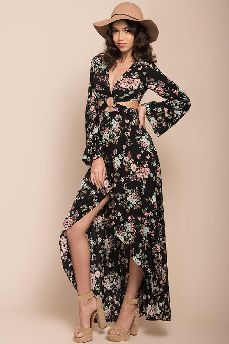 Havana High Slit Maxi Dress Black - Ruaus