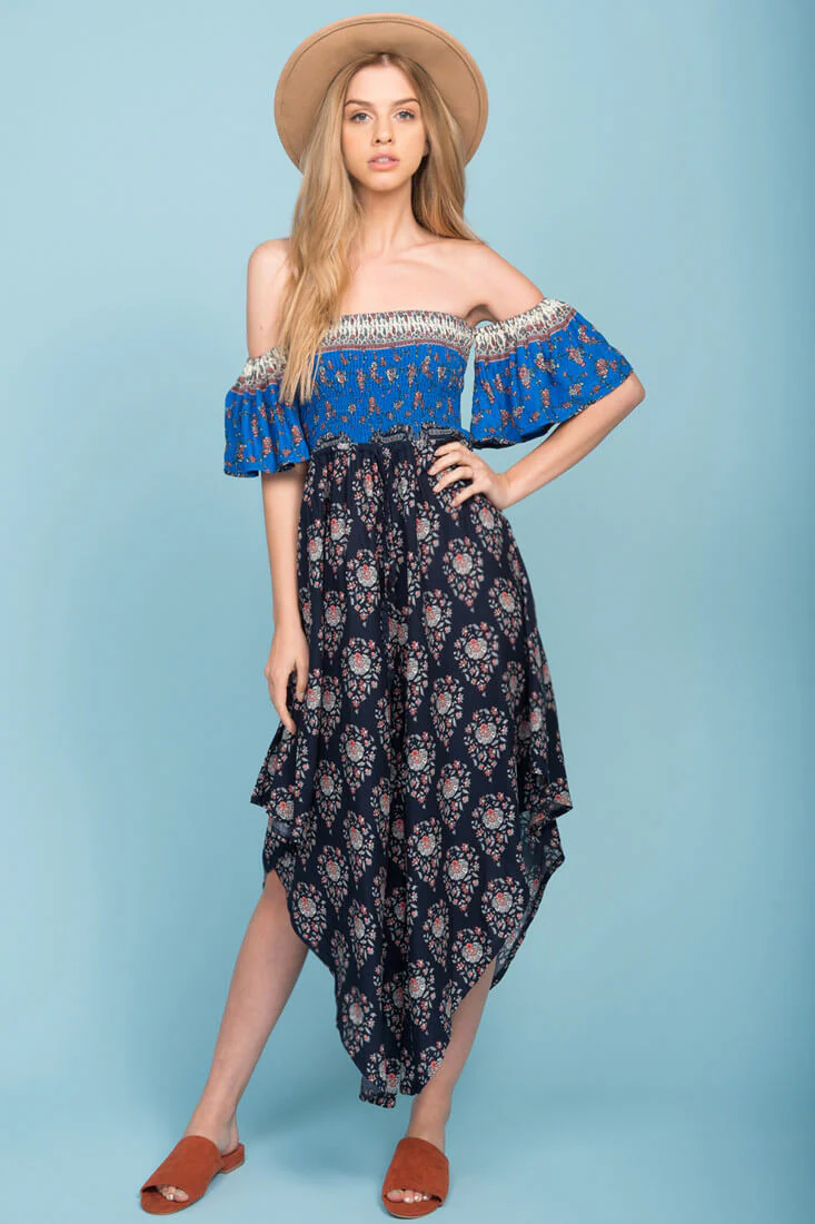 Brooke Off The Shoulder Maxi Romper Navy - Ruaus