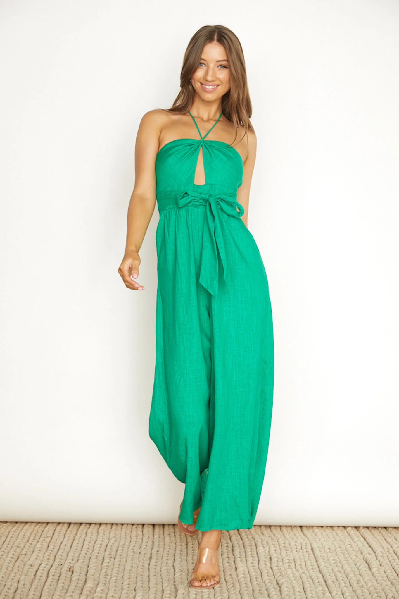 Maravilhosa Keyhole Halter Jumpsuit Green - Ruaus