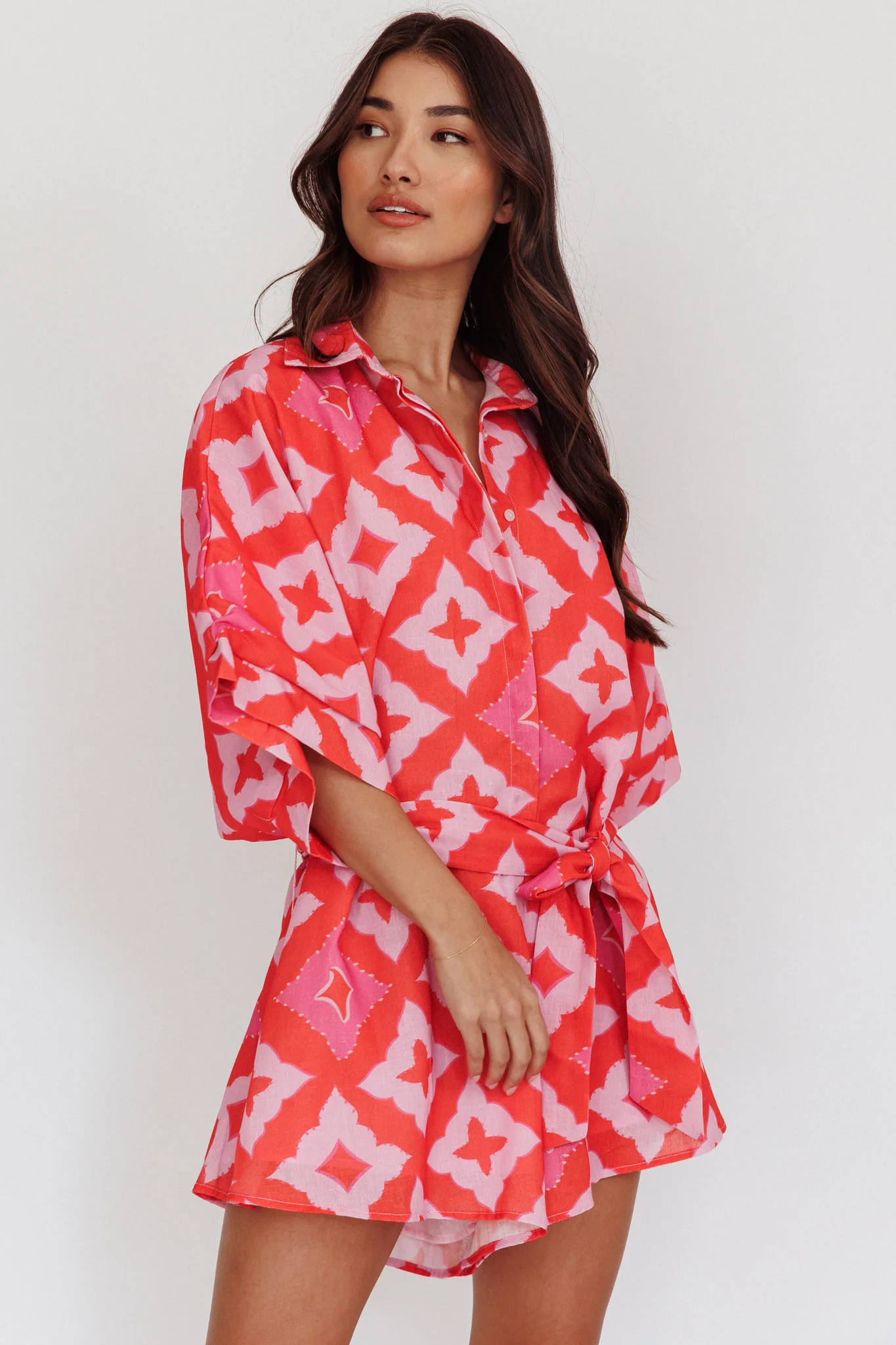 Daytona Beach Button-Up Romper Print Pink - Ruaus