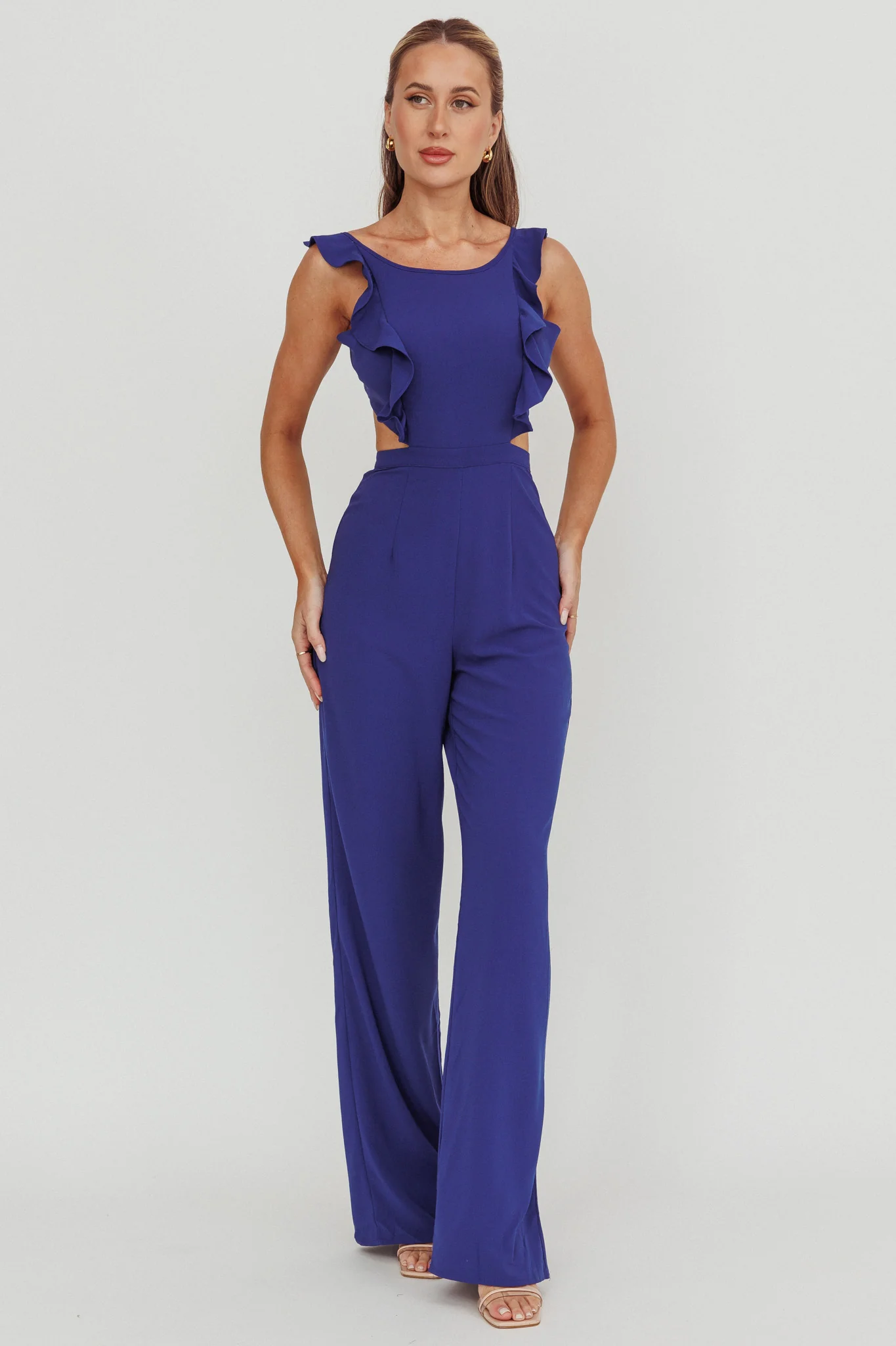 Kiss Me Sleeveless Ruffle Jumpsuit Blue - Ruaus