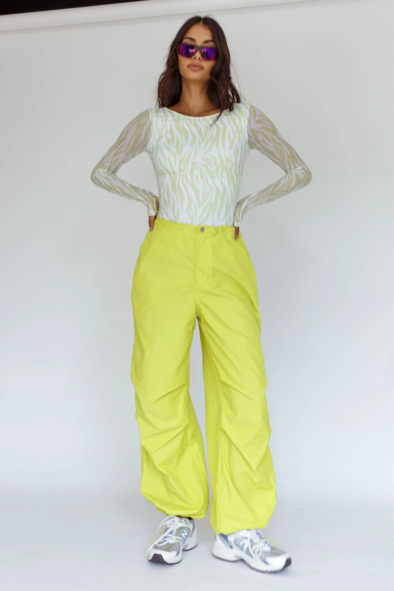 Break Dance Wide Leg Drawstring Pants Lime - Ruaus