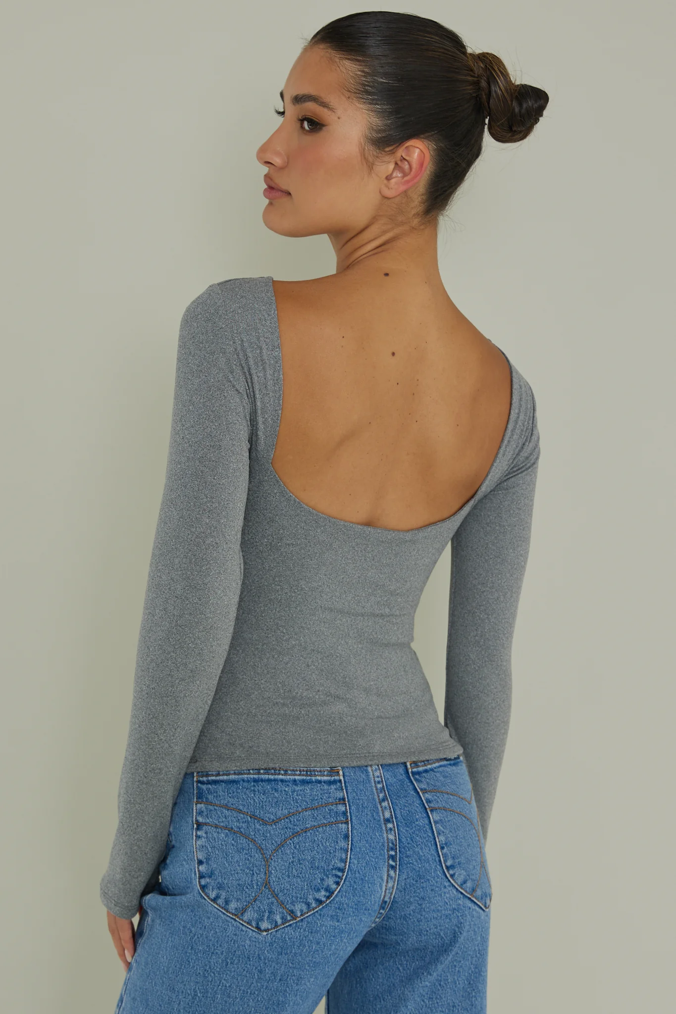 Cheers Boat Neck Long Sleeve Top Grey - Ruaus