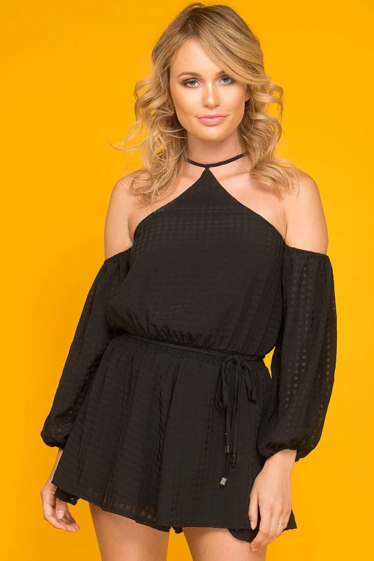 Emma Dressy Halter Top Romper Black - Ruaus
