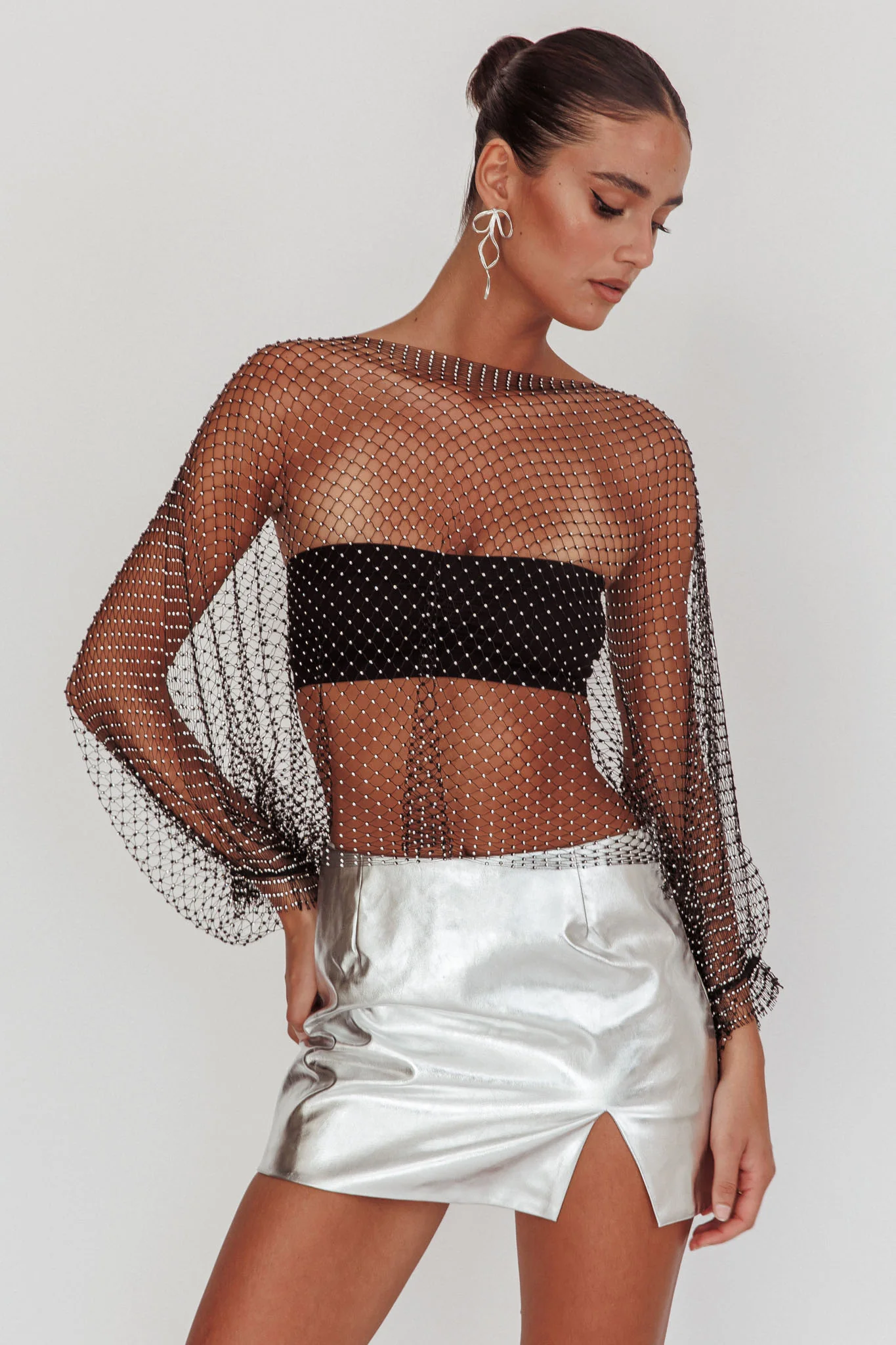 Drama, Drama Long Sleeve Fishnet Top Black - Ruaus