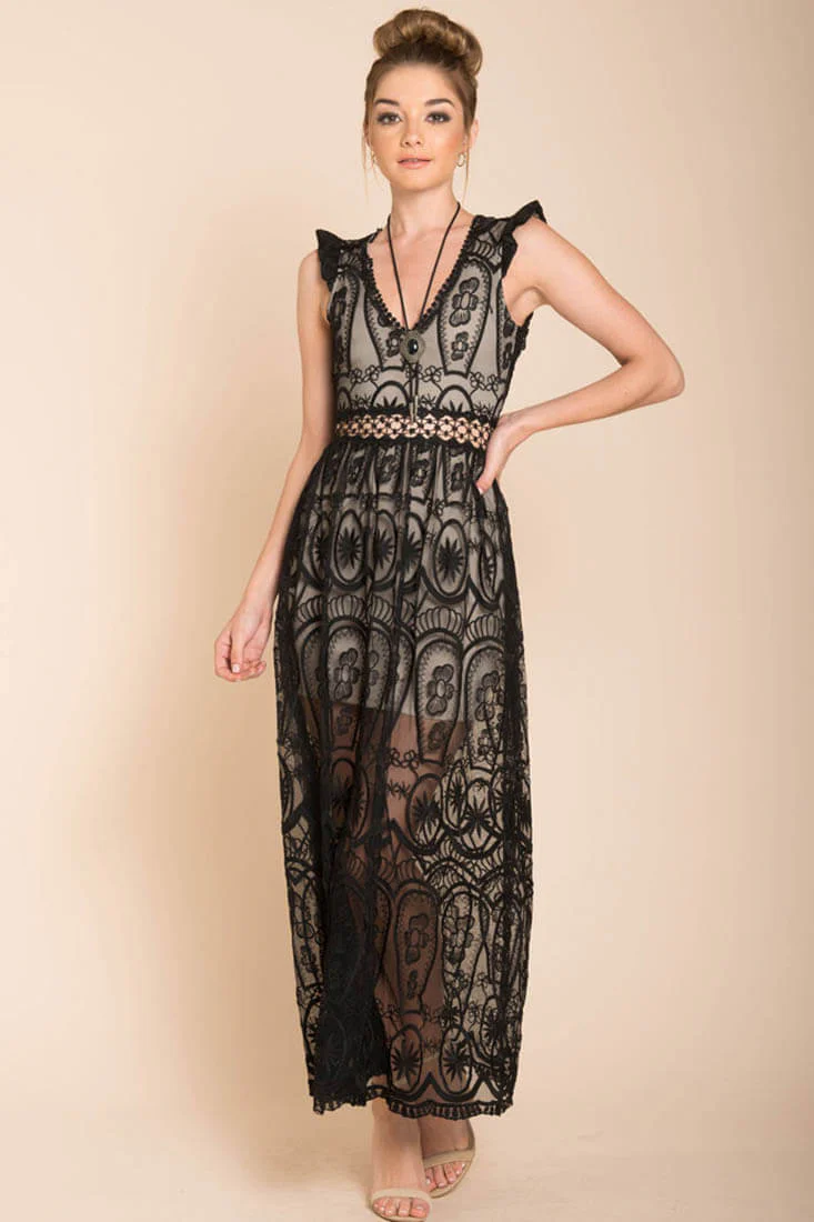London Bohemian Glamour Maxi Dress Black - Ruaus