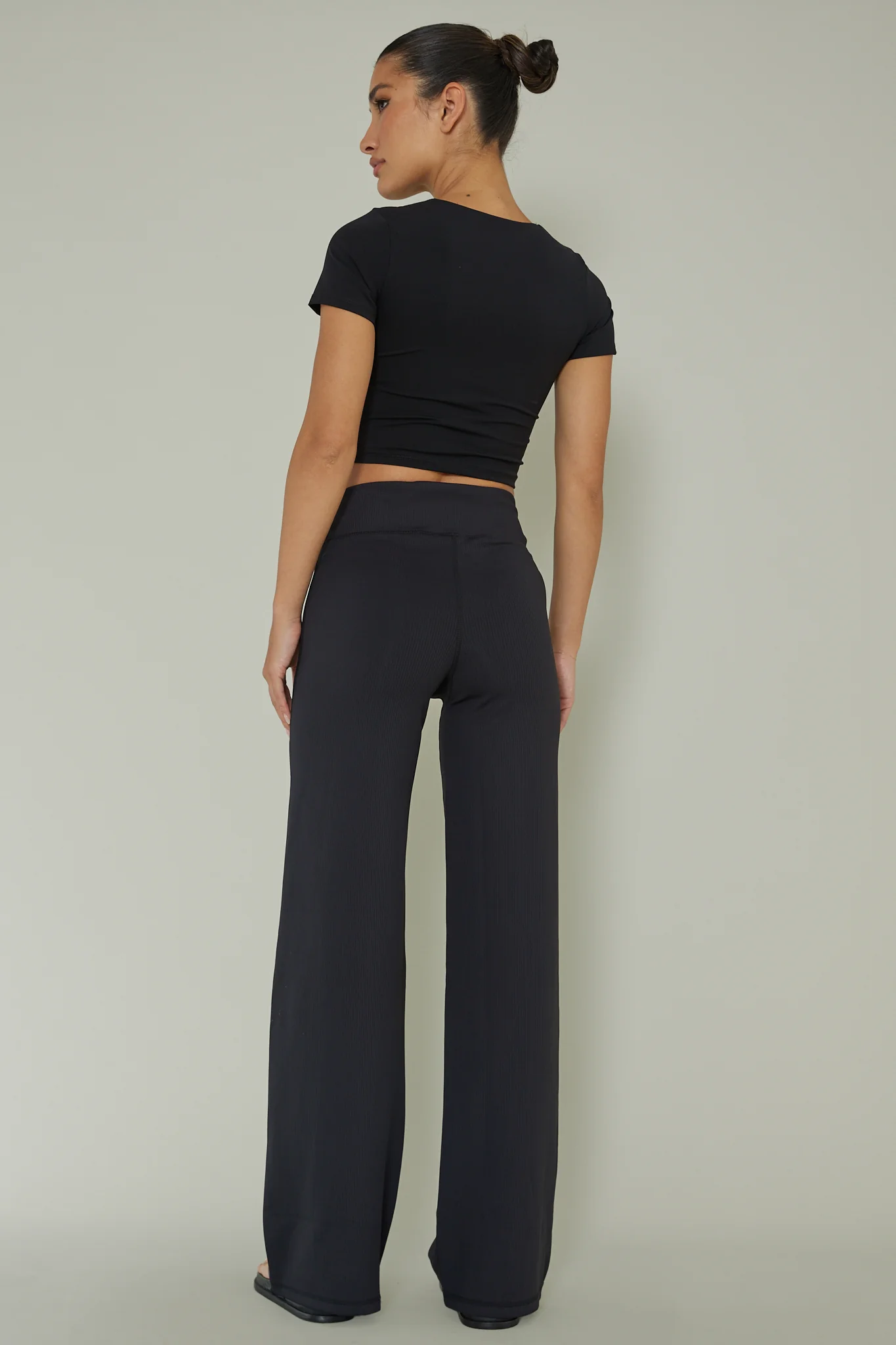 Your Power Ribbed Wide Leg Pants Black - Ruaus