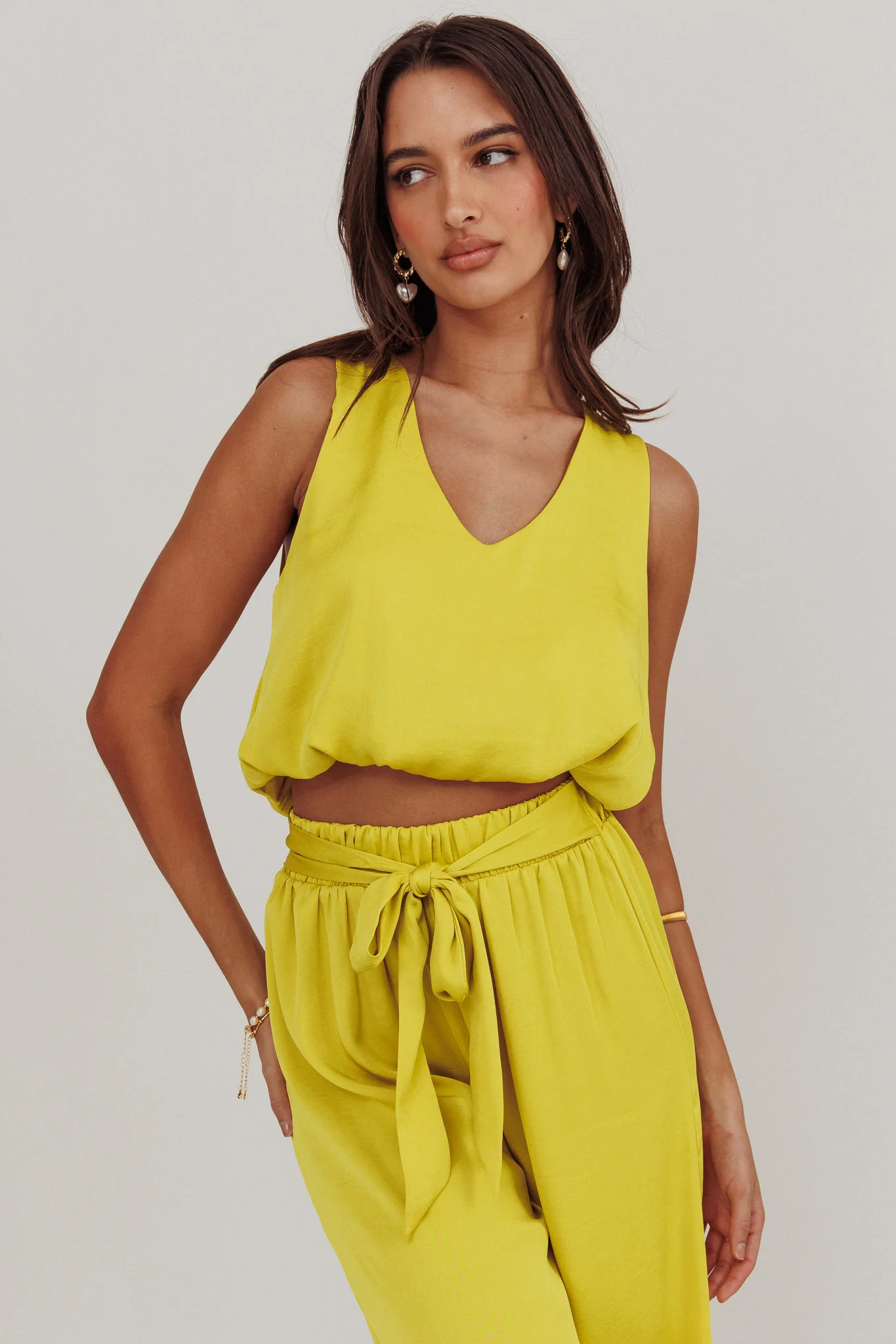 Mariposa Sleeveless Bubble Hem Top Chartreuse - Ruaus