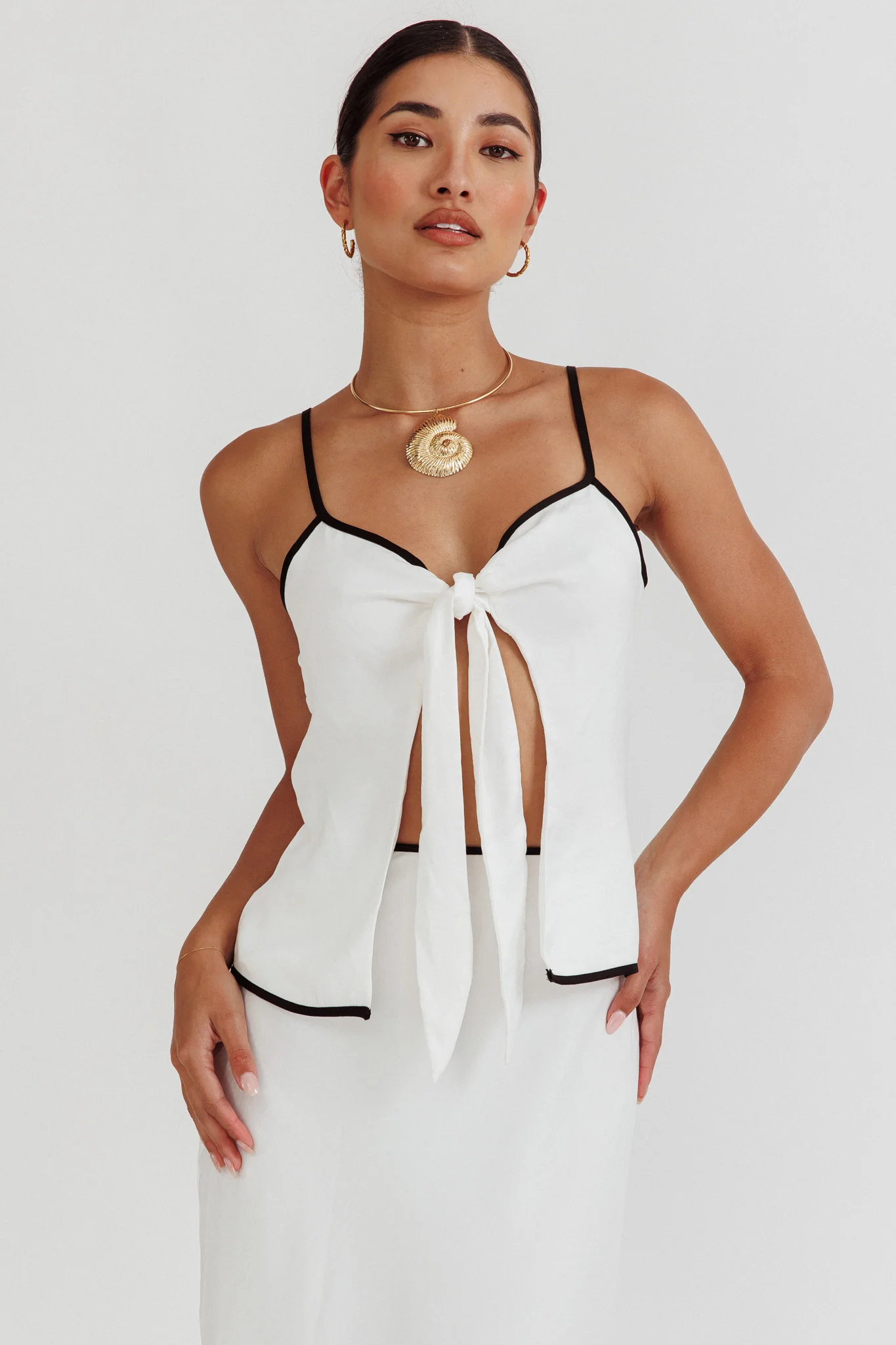 Only One Tie Front Top White - Ruaus