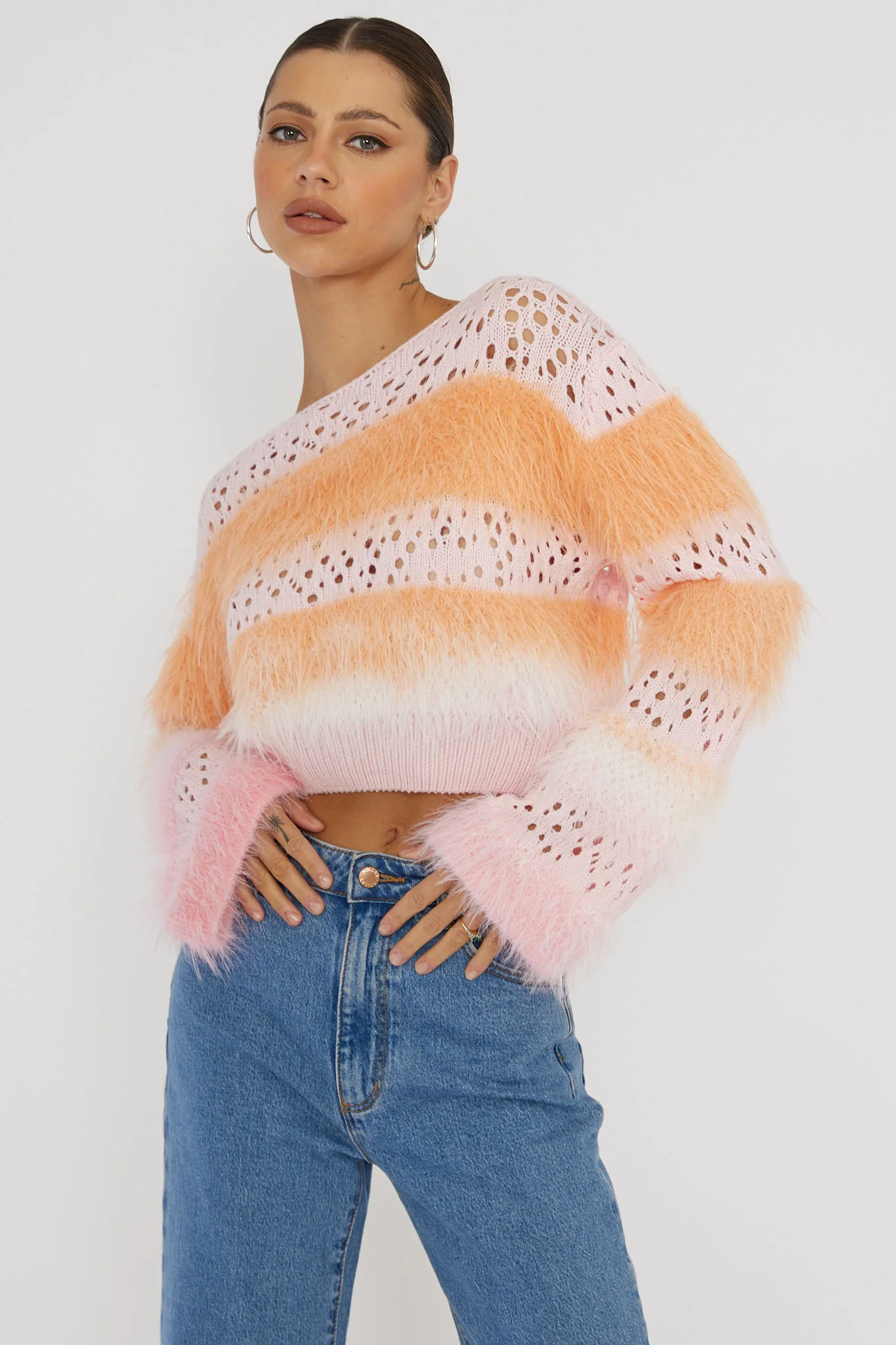 Borealis Fur Trim Knit Sweater Pink - Ruaus