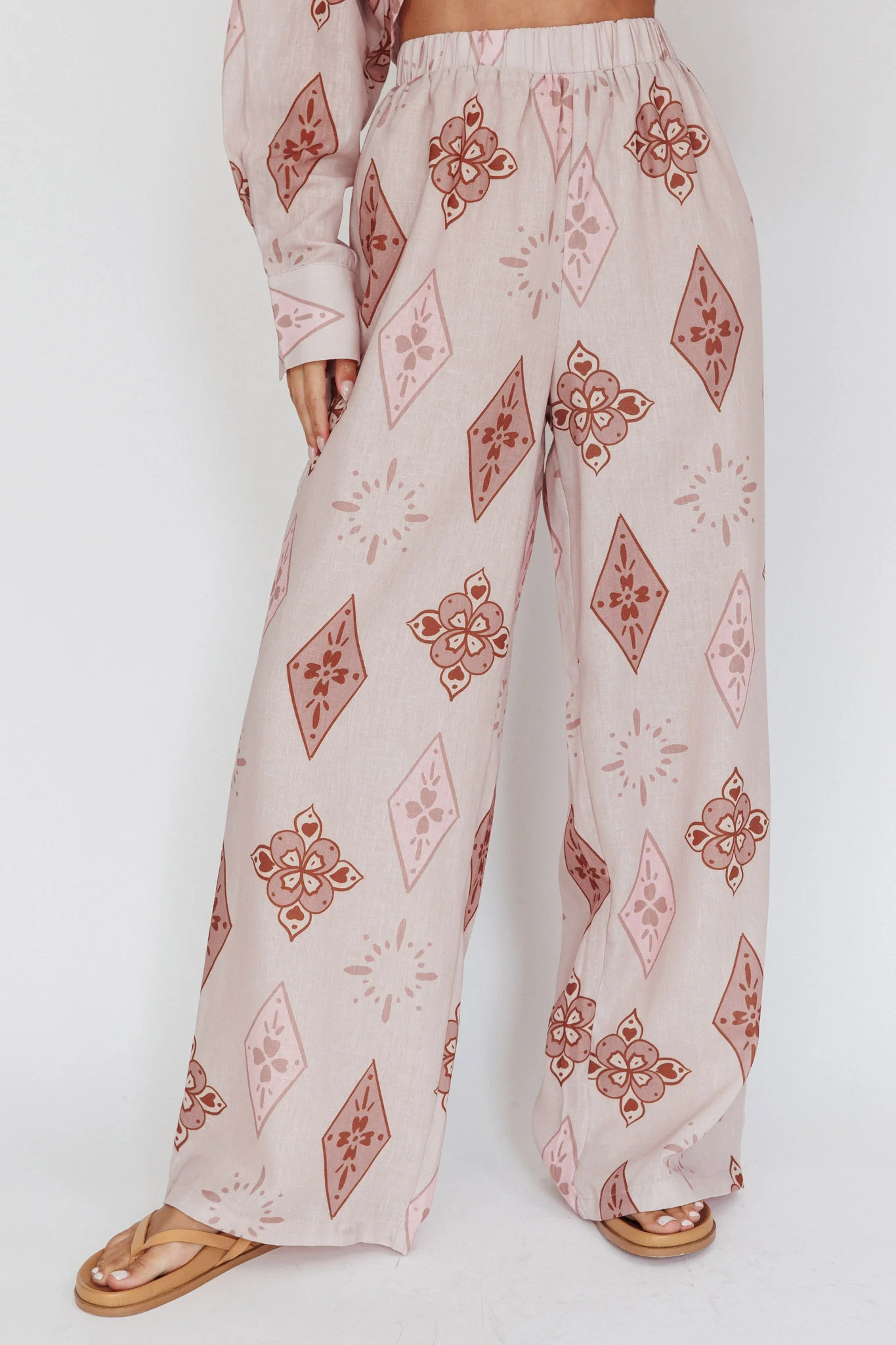 Alex Motif Elastic Wide Leg Pants Mocha - Ruaus