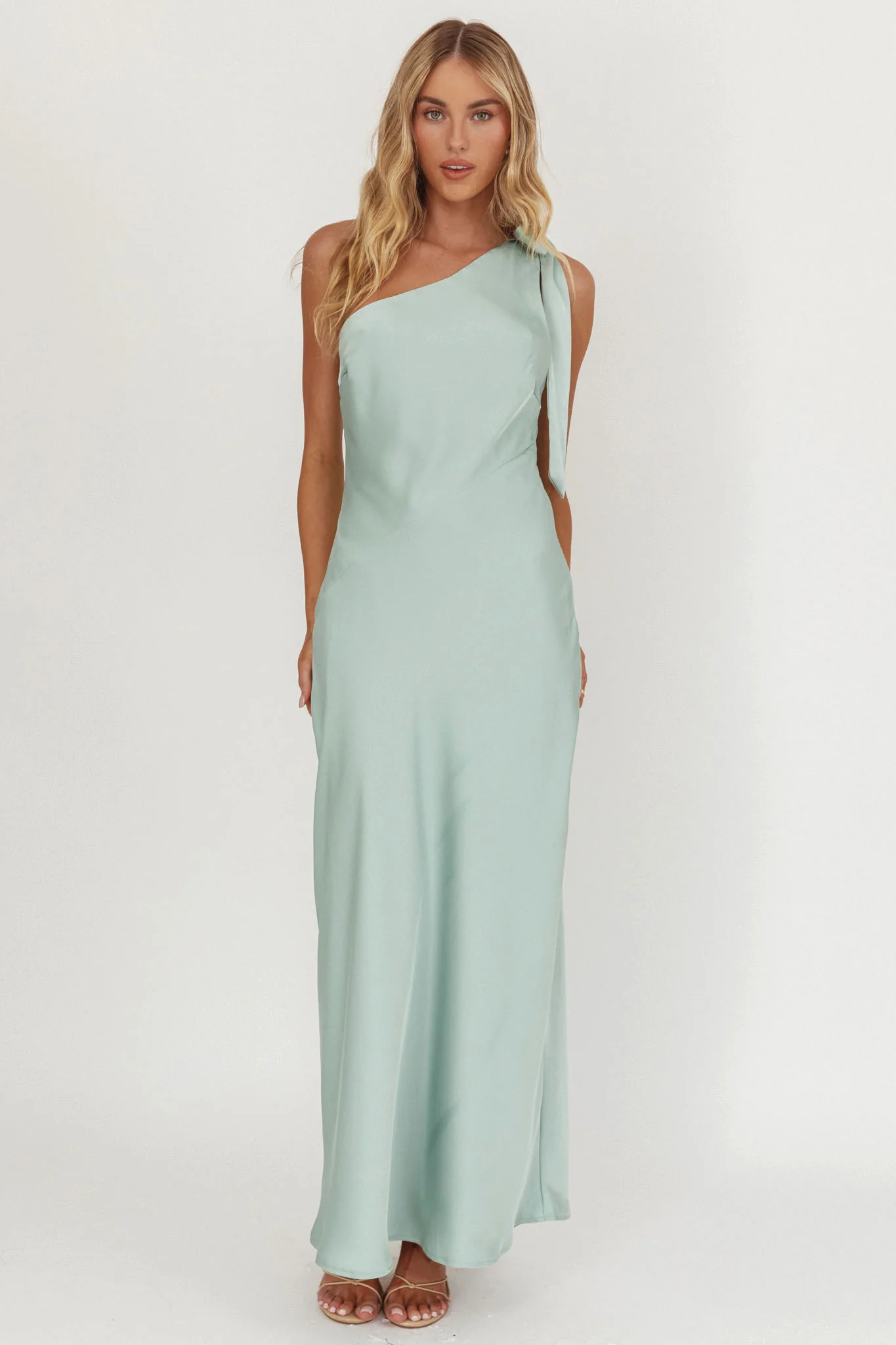 Robertah One-Shoulder Bow Maxi Dress Sage - Ruaus