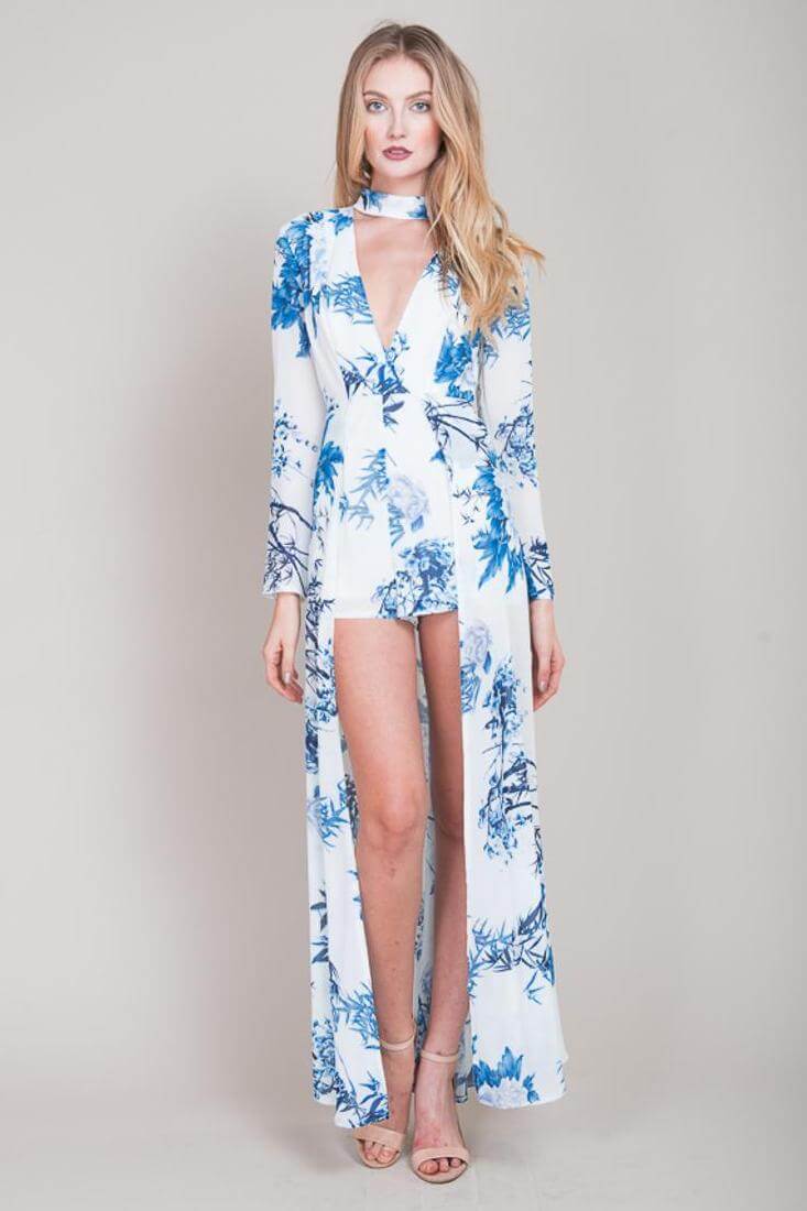 Estella Floral Maxi Romper Blue - Ruaus