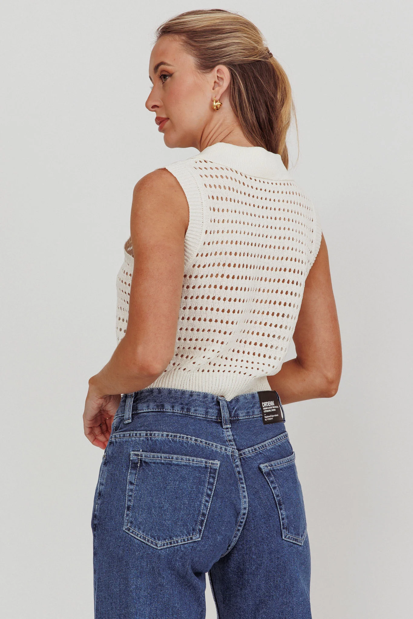Daithi Collared Sleeveless Knit Top Ivory - Ruaus