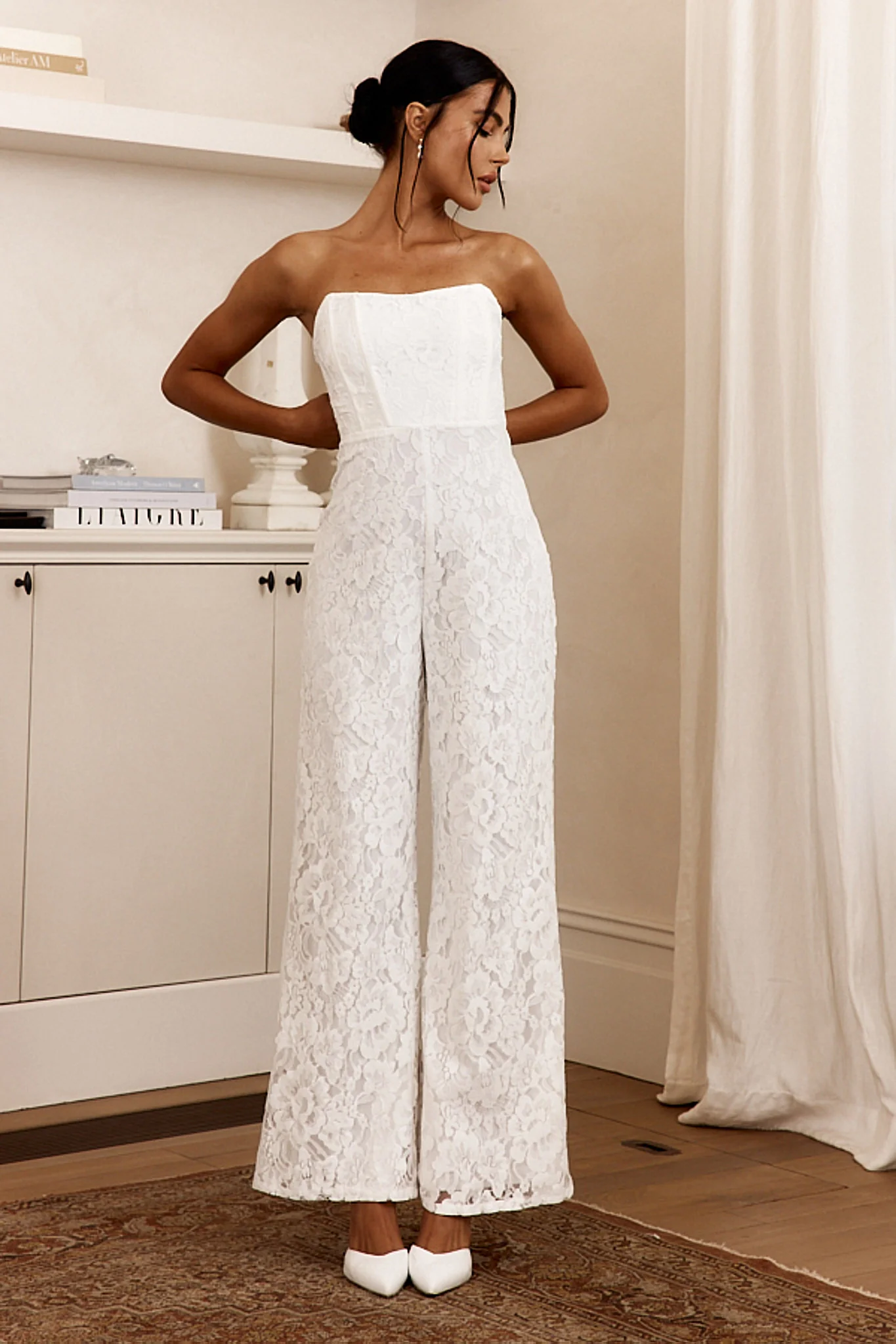 Ankita Strapless Lace Jumpsuit White - Ruaus