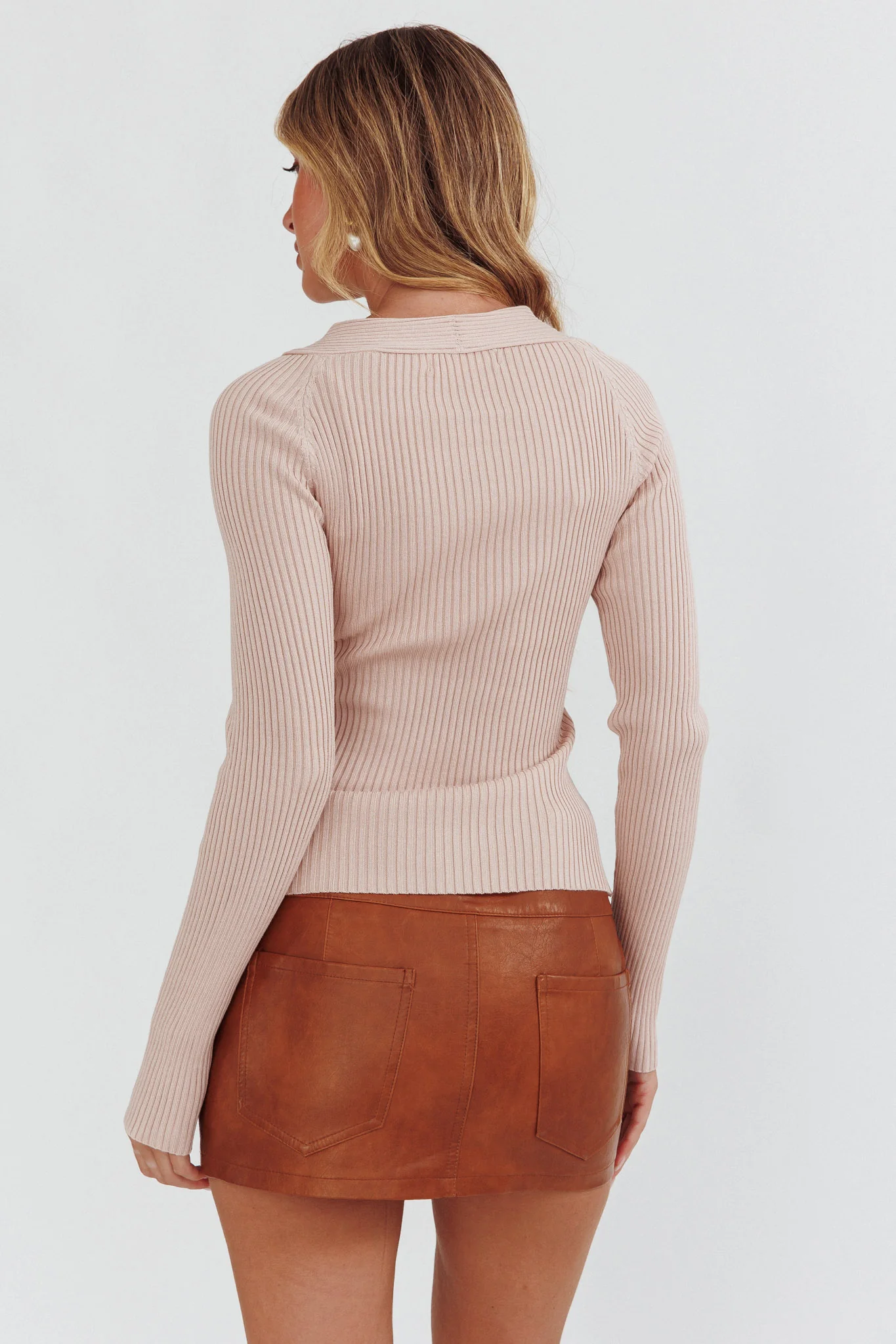 One Mind Cut-Out Neckline Knit Top Mocha - Ruaus