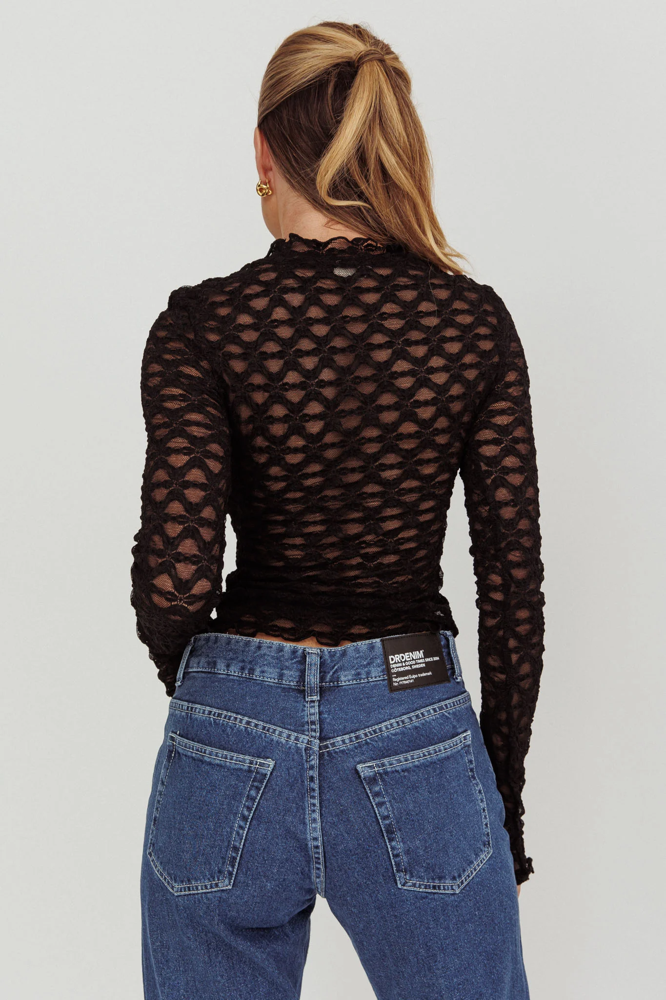 Not Shy Long Sleeve Lace Top Black - Ruaus