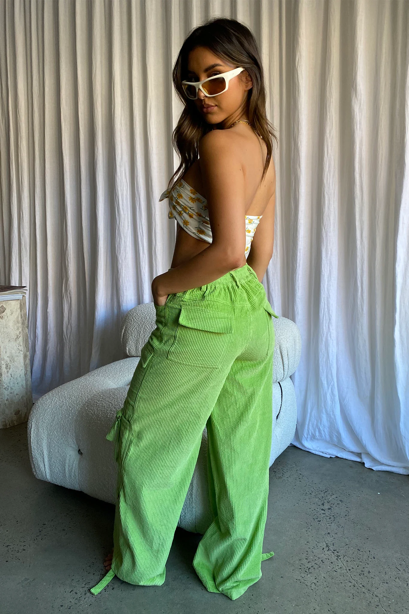 Ashlynn Corduroy Cargo Pants Lime - Ruaus