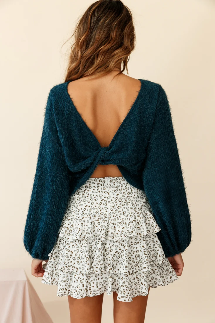Adore Back-To-Front Twist Knit Crop Top Teal - Ruaus
