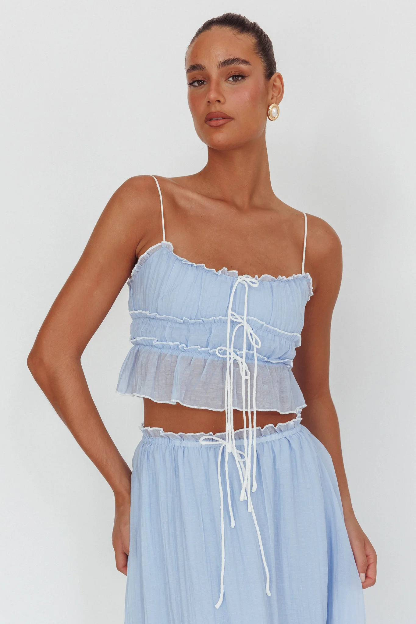 Maidens Tie Detail Overlock Top Cloud Blue - Ruaus