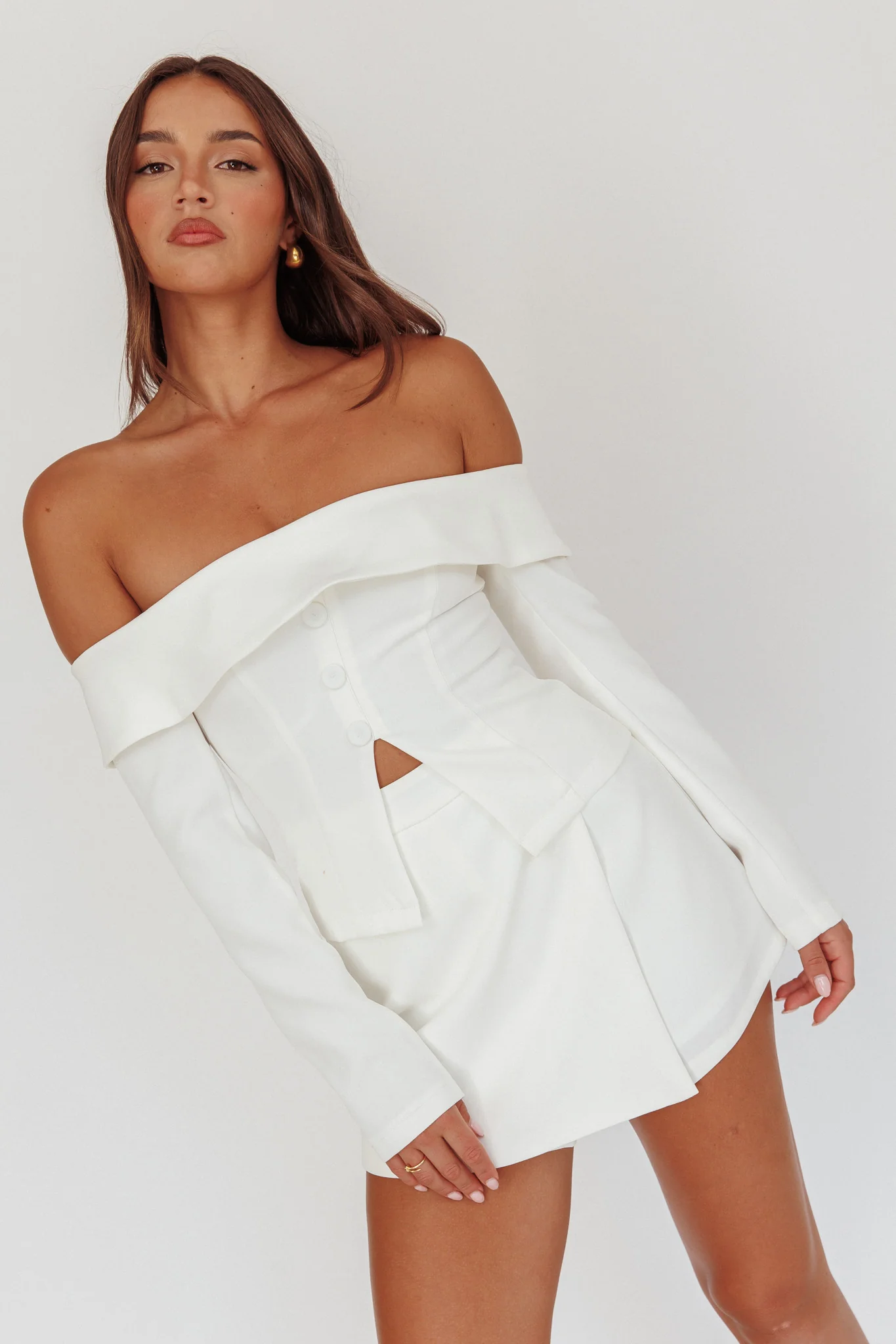 Adalis Off-Shoulder Long Sleeve Top Off White - Ruaus